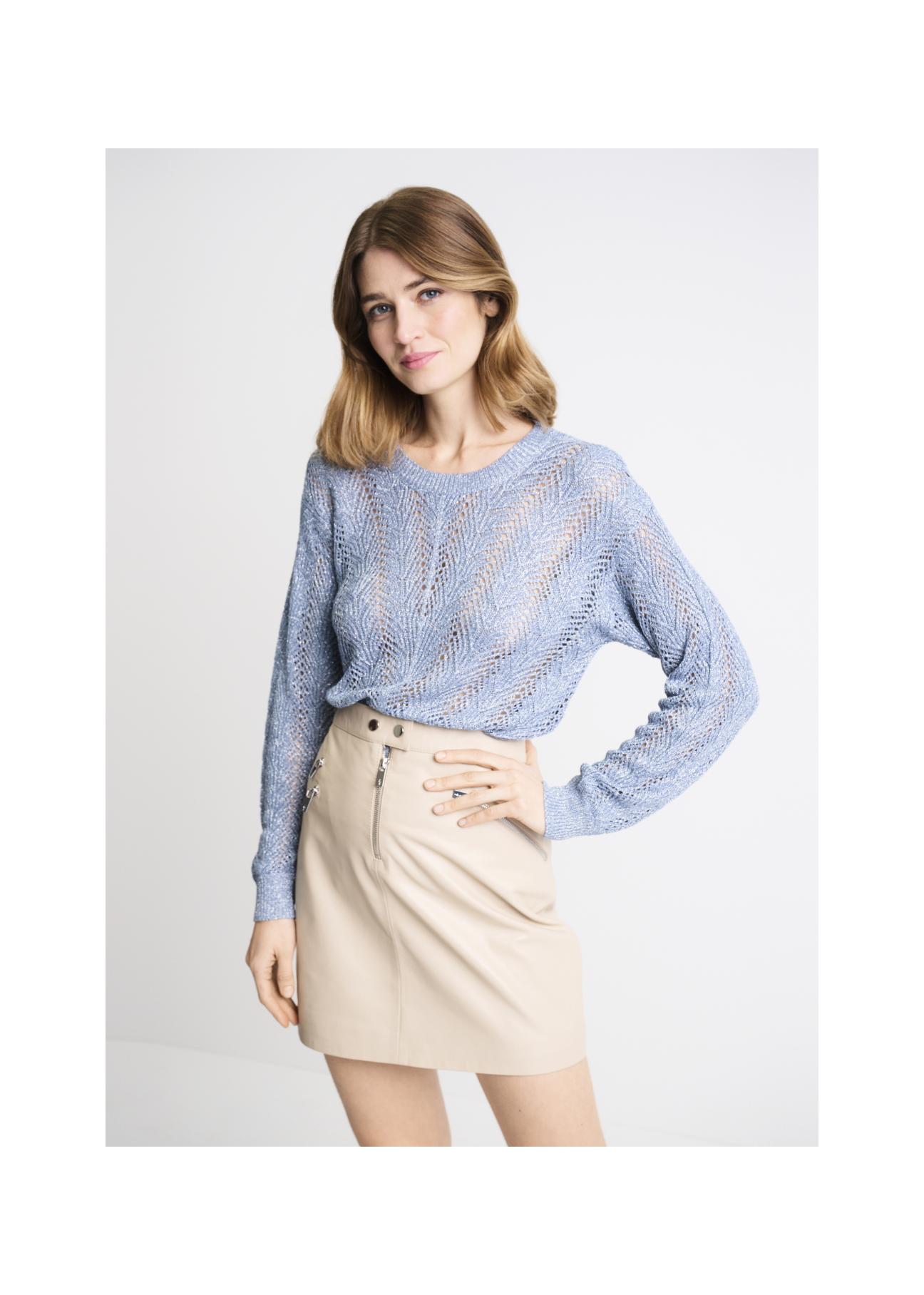 Blue openwork women's sweater SWEDT-0159-61(W22)-02