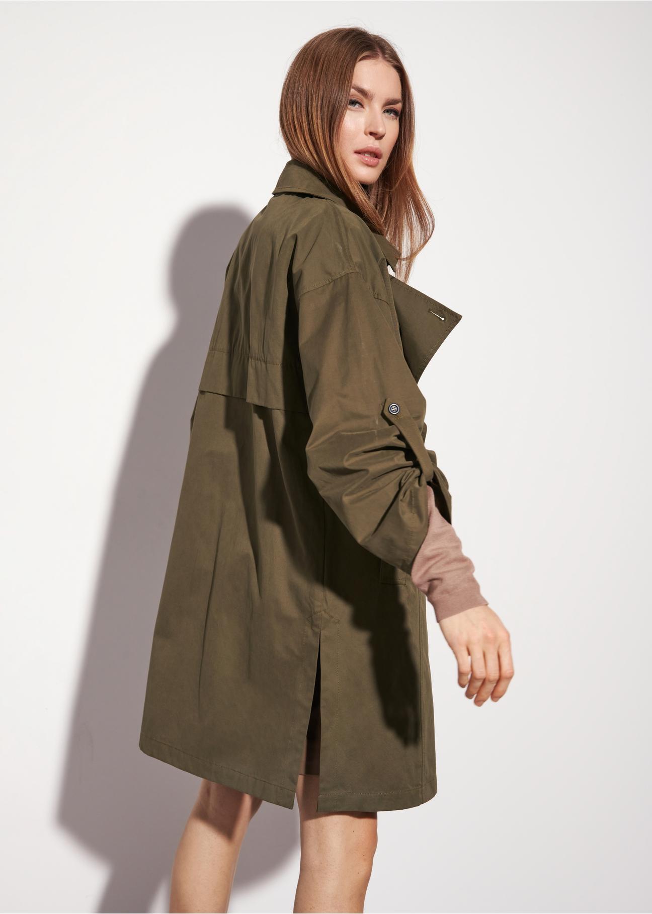 Women's double-breasted green coat KURDT-0445-51(W23)-04