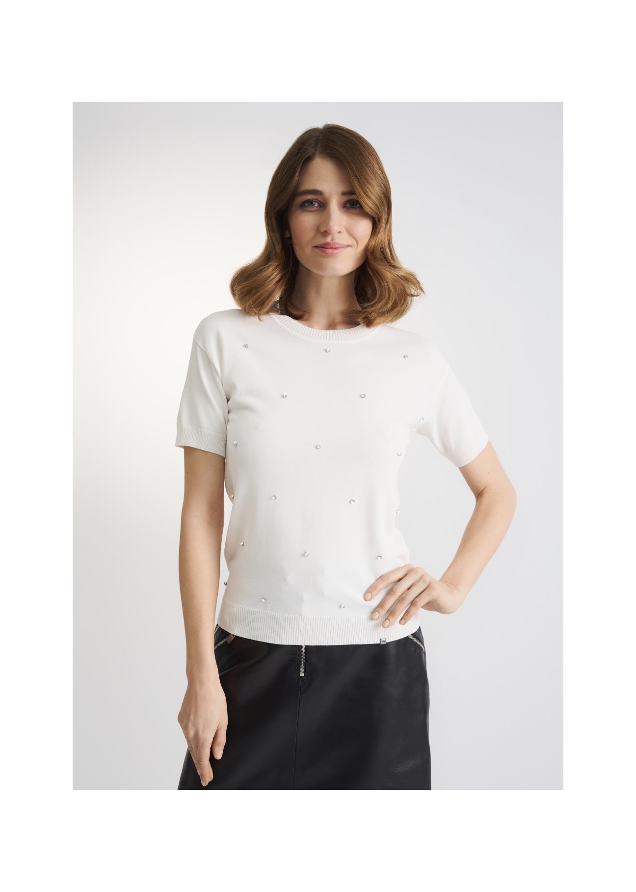 White women's blouse with sequins BLUDT-0150-11(W23)-01