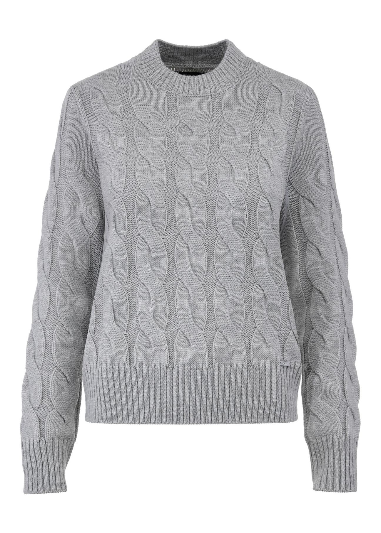 Gray women's sweater with decorative weave SWEDT-0210-91(Z24)-01