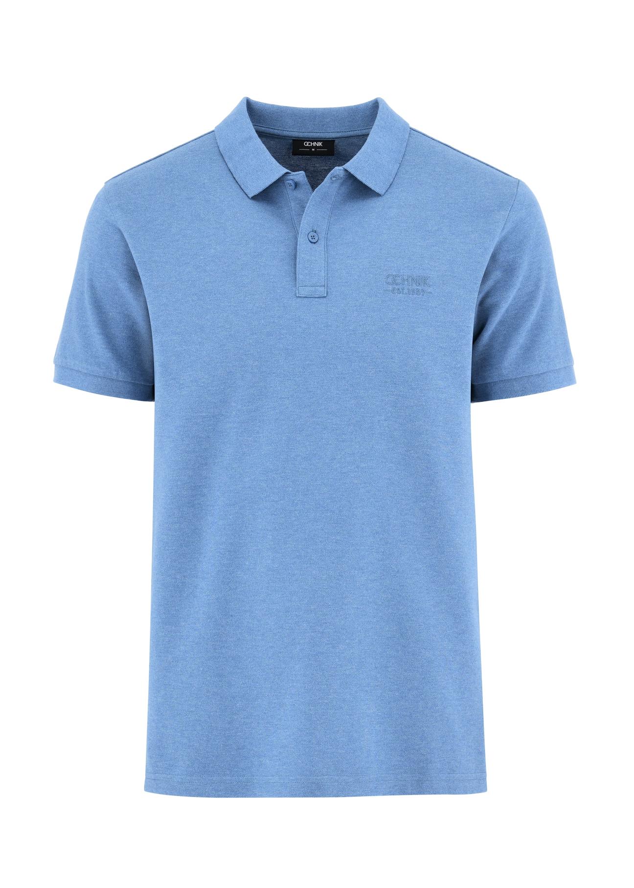 Blue men's polo shirt POLMT-0070-61(W24)-03