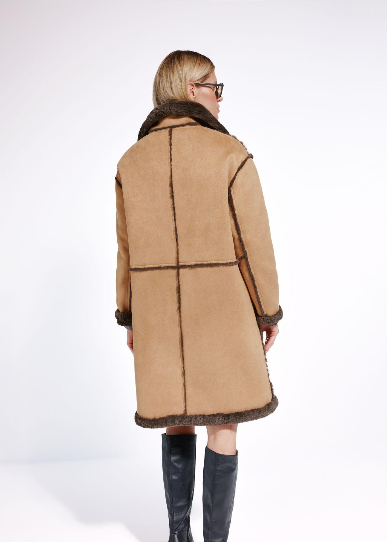 Long women's sheepskin coat in camel color KOZDP-0011-24(Z24)-05