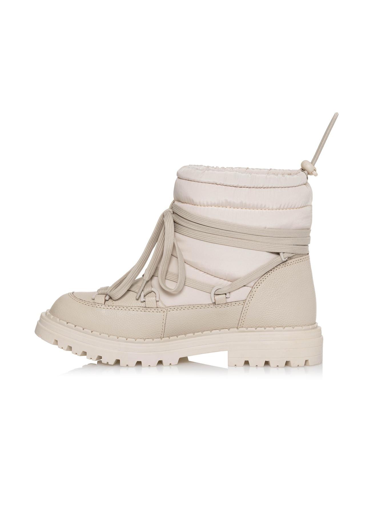 Short beige leather snow boots for women BUTYD-1016-80(Z24)-03