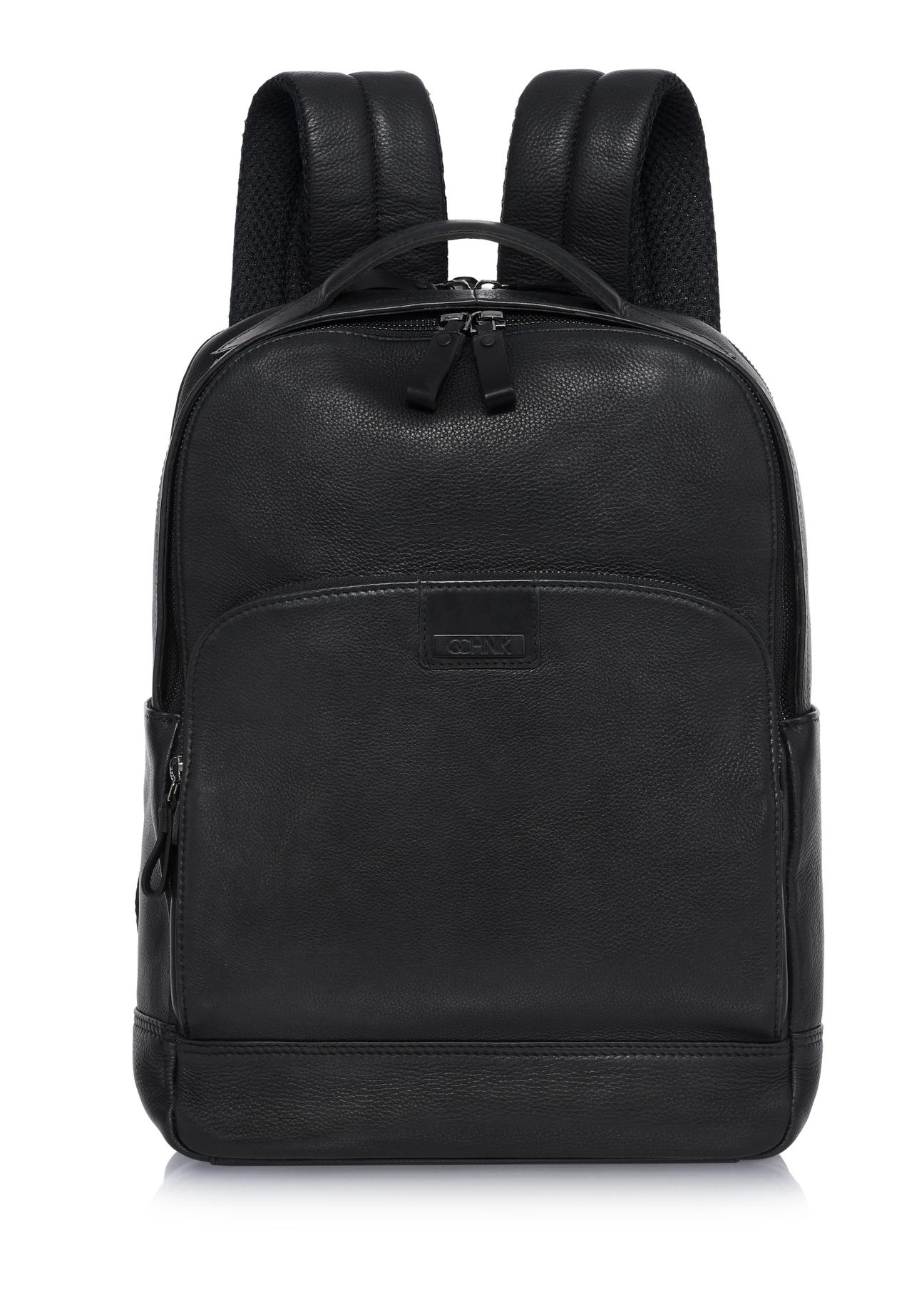 Large black leather men's backpack PLCMS-0020-99(W24)-01