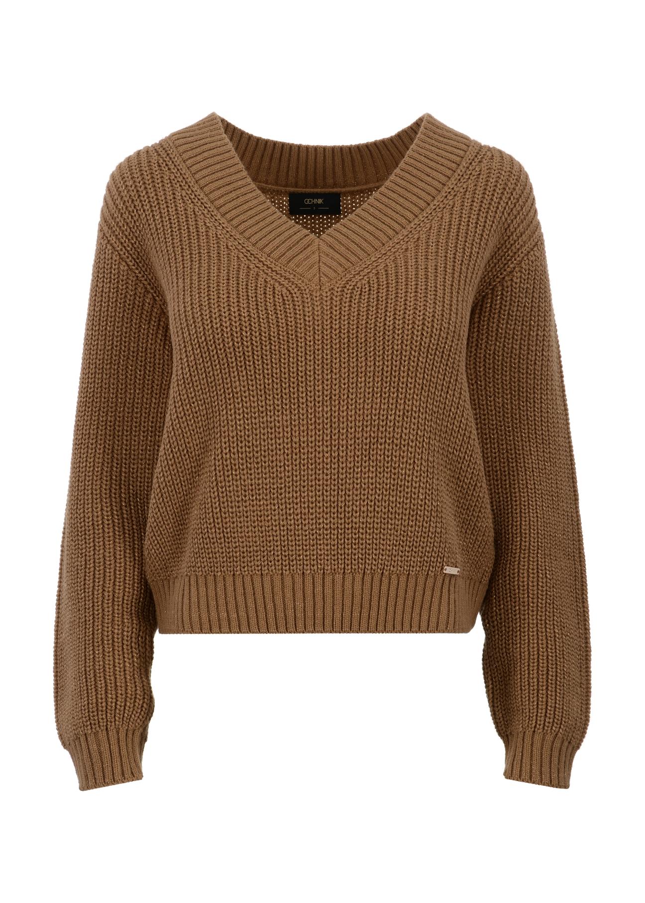 Camel women's V-neck sweater SWEDT-0162-24(Z23)-04