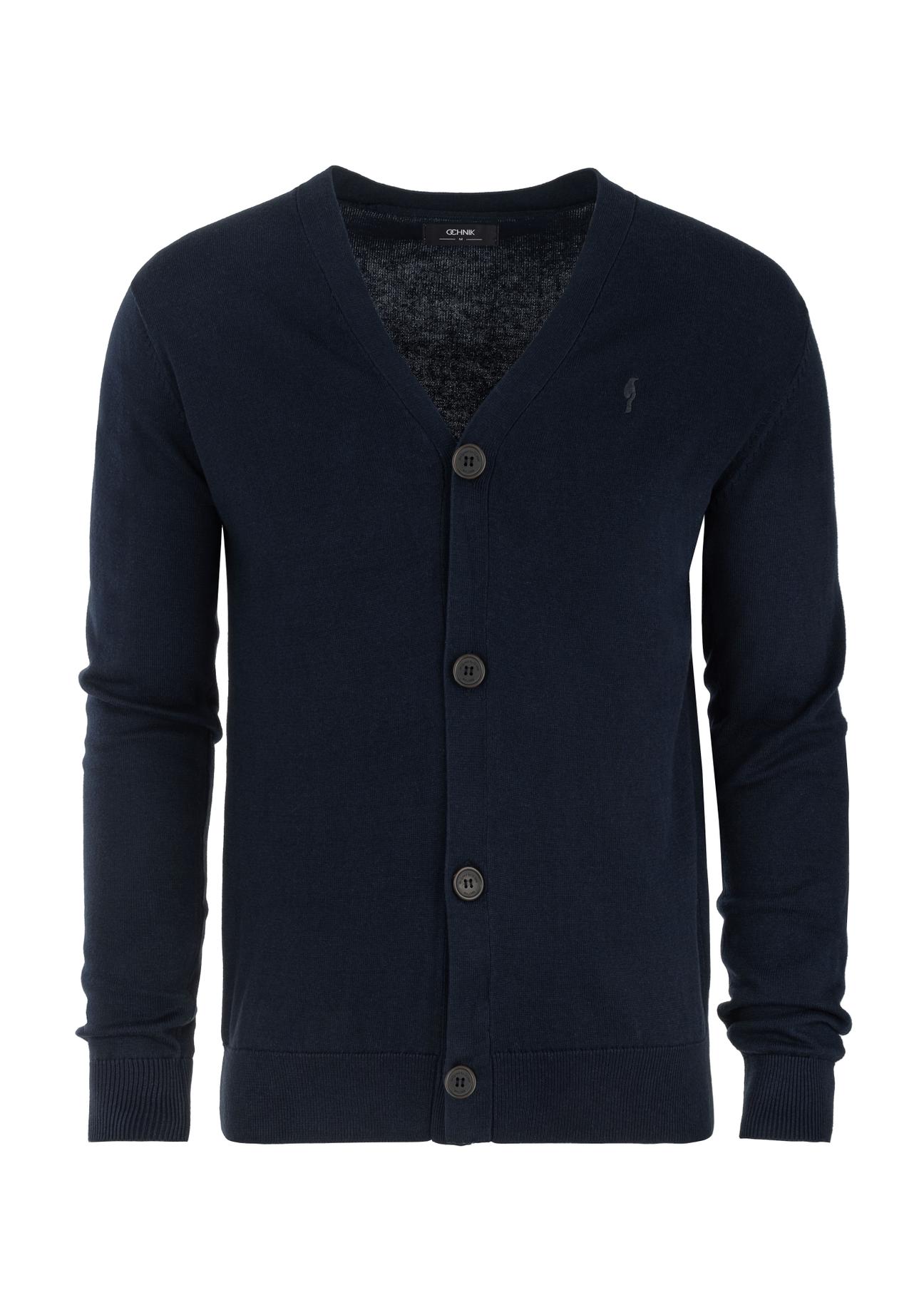 Men's navy blue cotton cardigan KARMT-0003-69(W24)-04