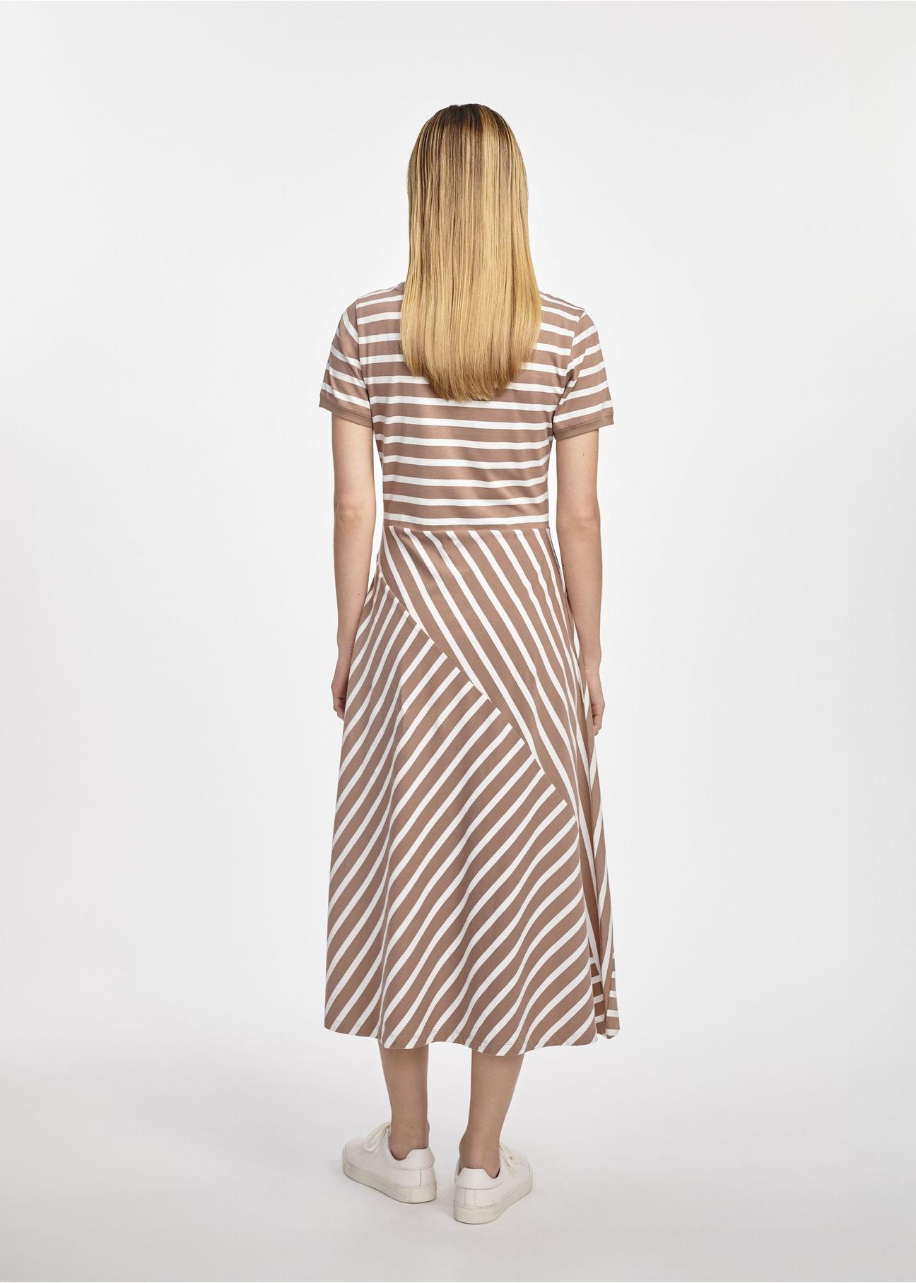 Midi dress in white and beige stripes SUKDT-0182-82(W25)-05