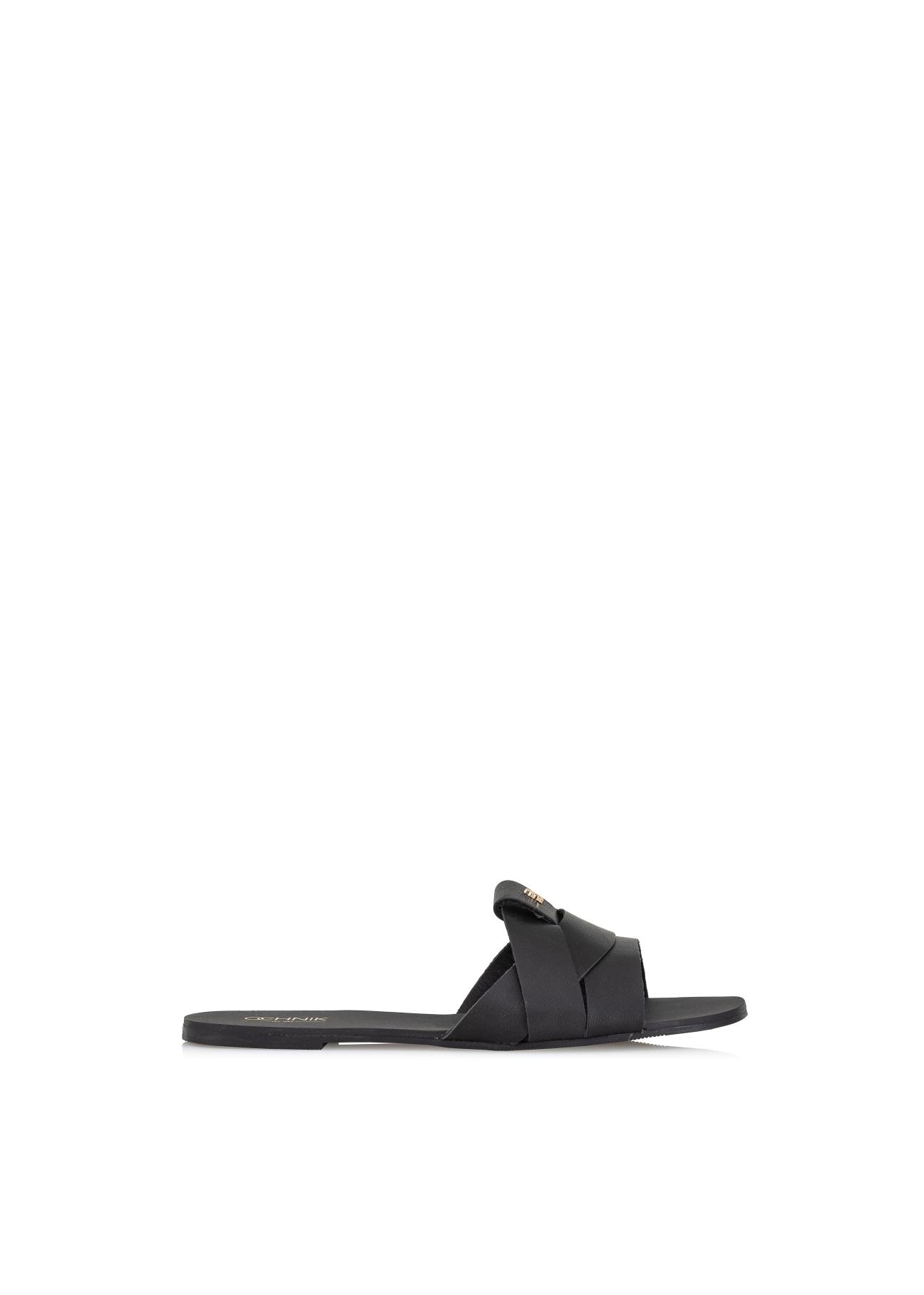 Black leather women's flip-flops with braided BUTYD-0903-99(W24)-01