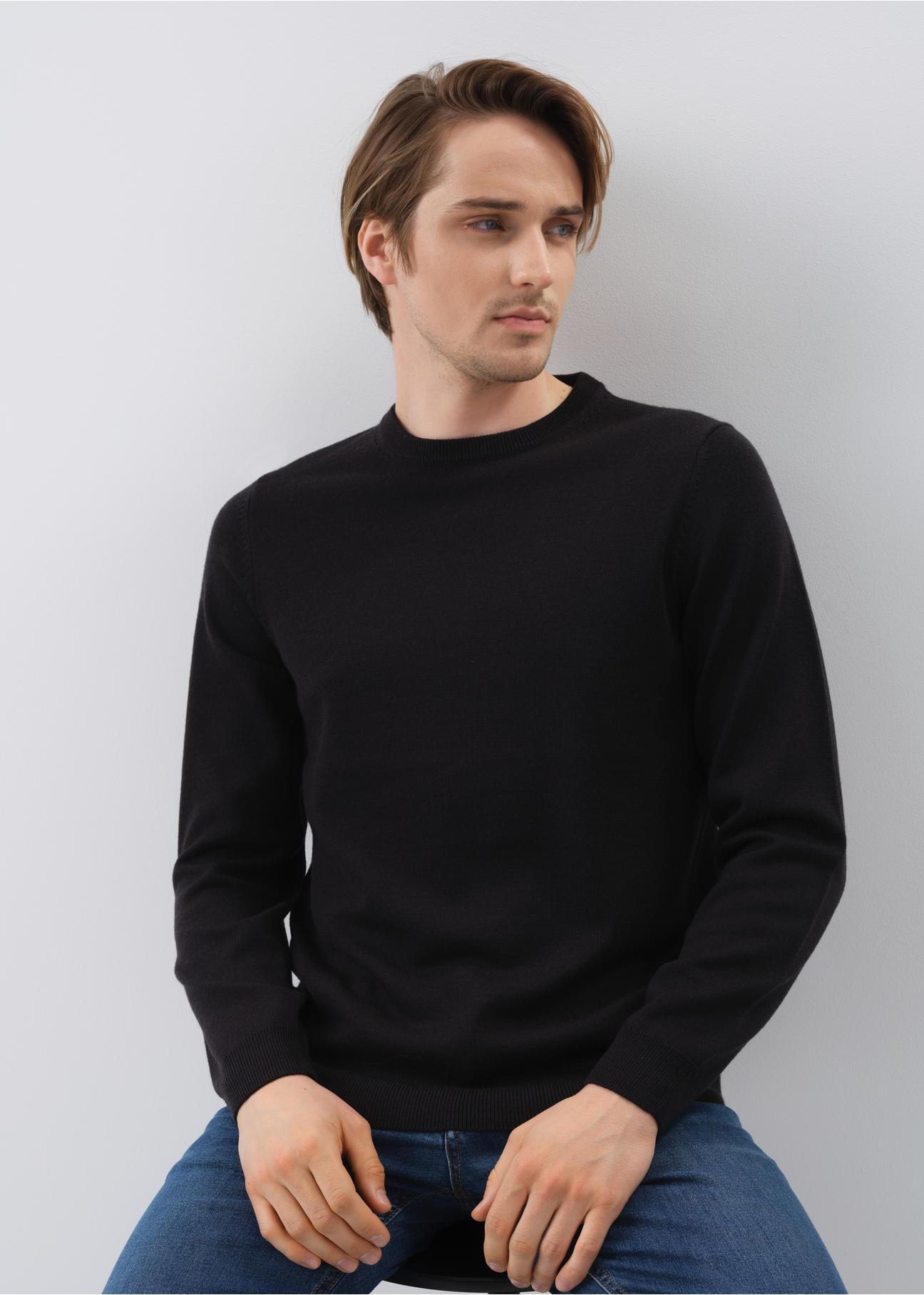 Men's black wool sweater SWEMT-0139-99(Z23)-01