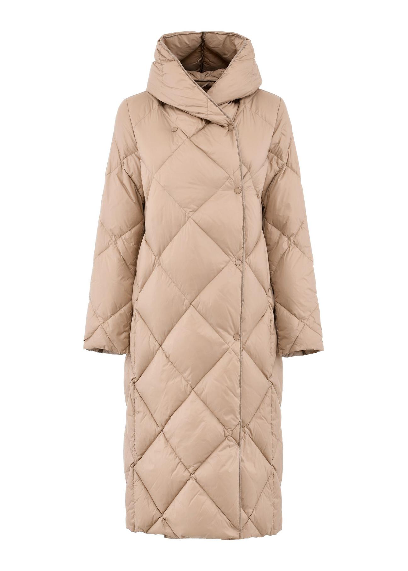 Beige quilted women's long jacket KURDT-0527-81(Z24) pic. 4