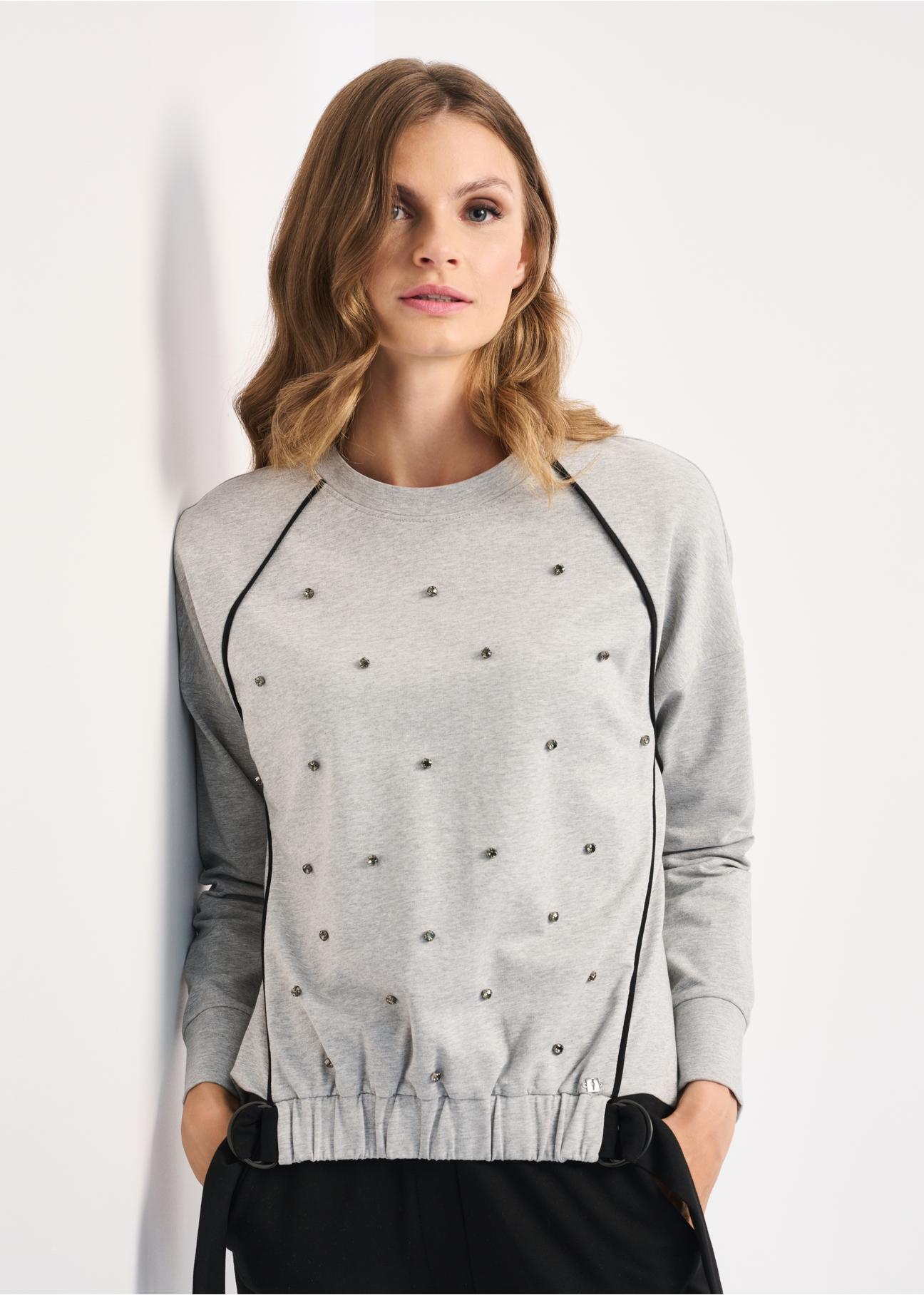 Gray women's sweatshirt with applique BLZDT-0075-91(Z22)-01