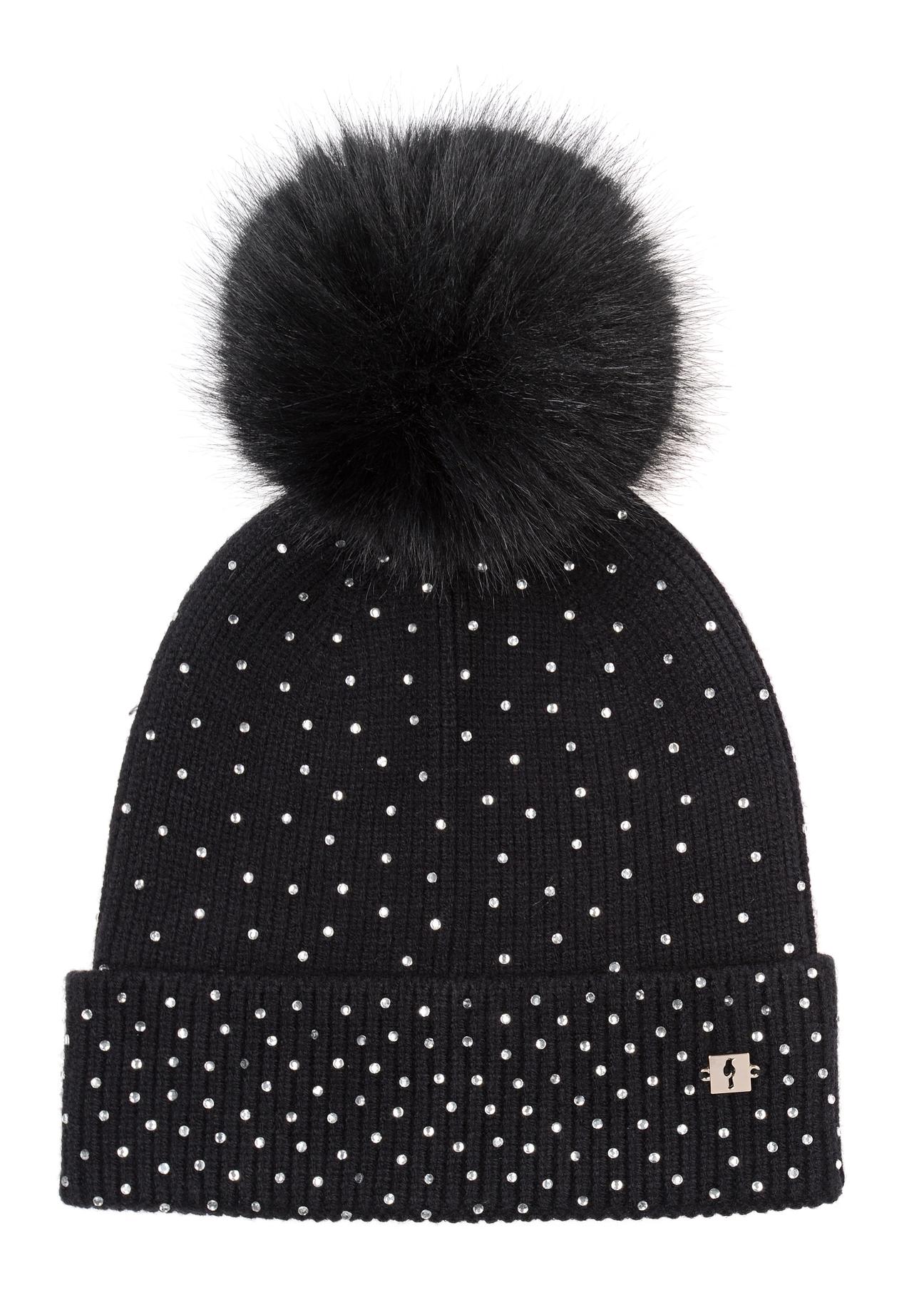 Black women's cap with pompom CZADT-0165-99(Z24)-02