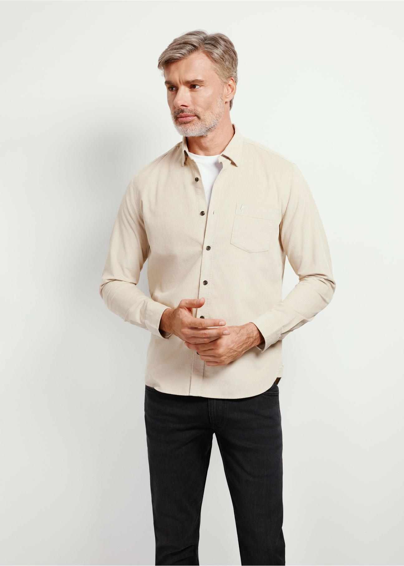 Beige cotton men's shirt KOSMT-0328-81(Z24)-02