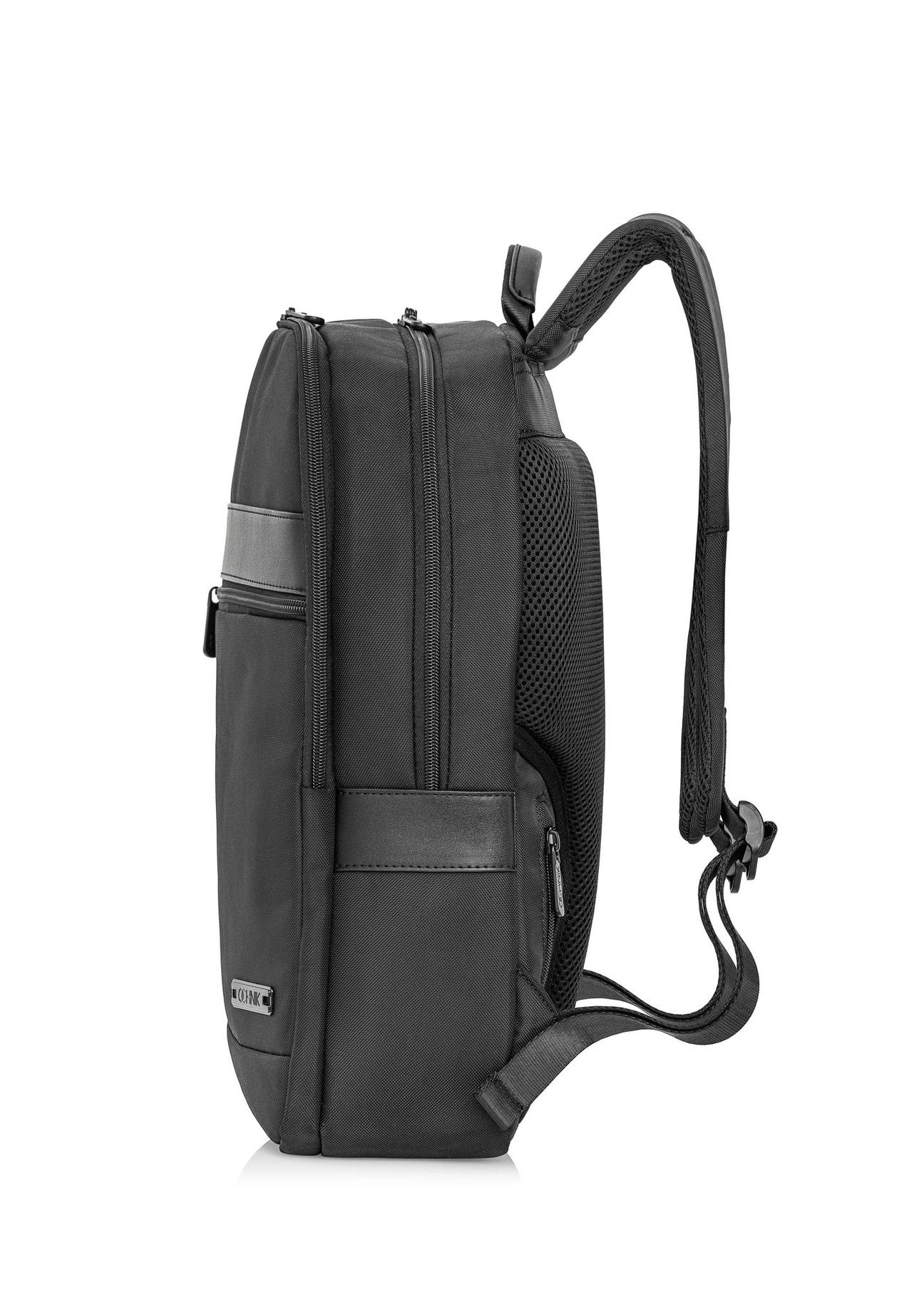 Black two-compartment men's backpack with logo PLCMN-0001C-99(Z24)-03