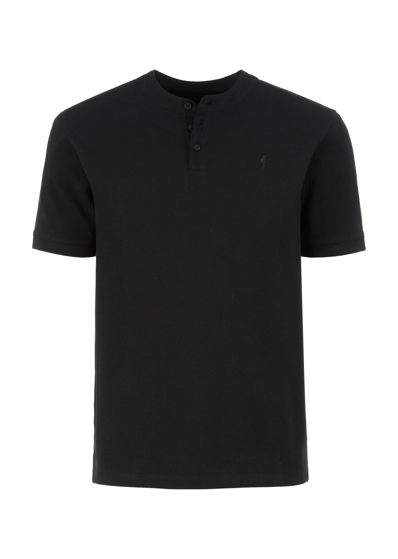 Black polo shirt with stand-up collar POLMT-0061-99(W24)-03