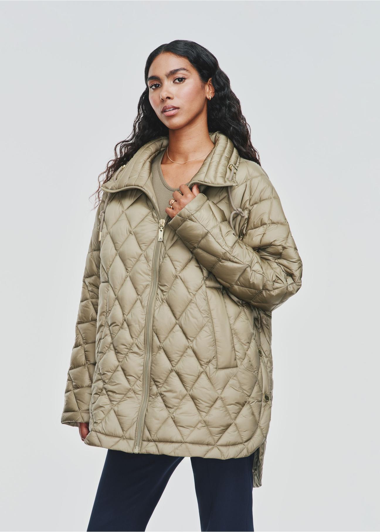 Quilted women's jacket in olive color KURDT-0550-57(Z24)-01