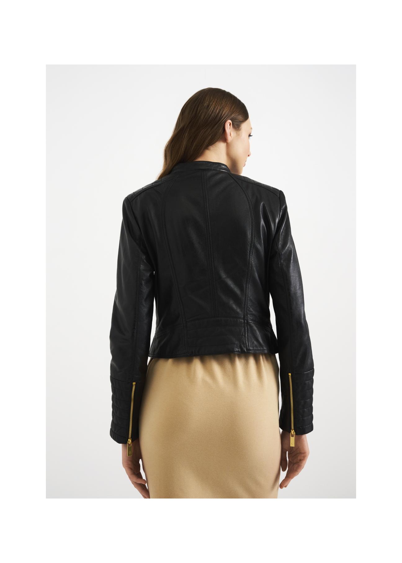 Women's leather jacket with stitching KURDS-0322-1211(KS)-03