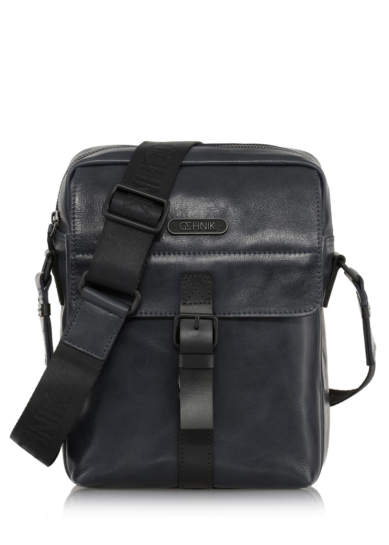 Men's navy blue leather bag TORMS-0104-69(W23)-01