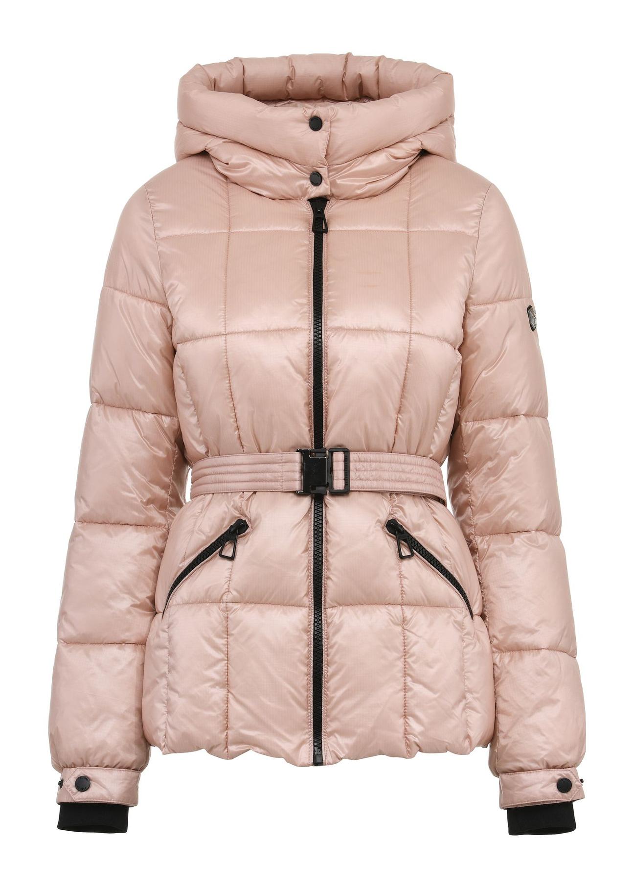 Pink women's quilted jacket with belt KURDT-0539-34(Z24)-01