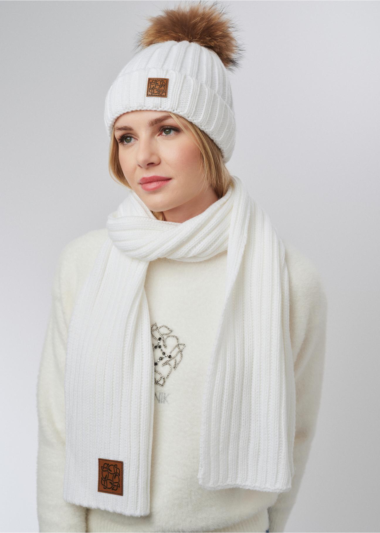 Cream women's hat and scarf set ZESTD-0003-12(Z23)-02