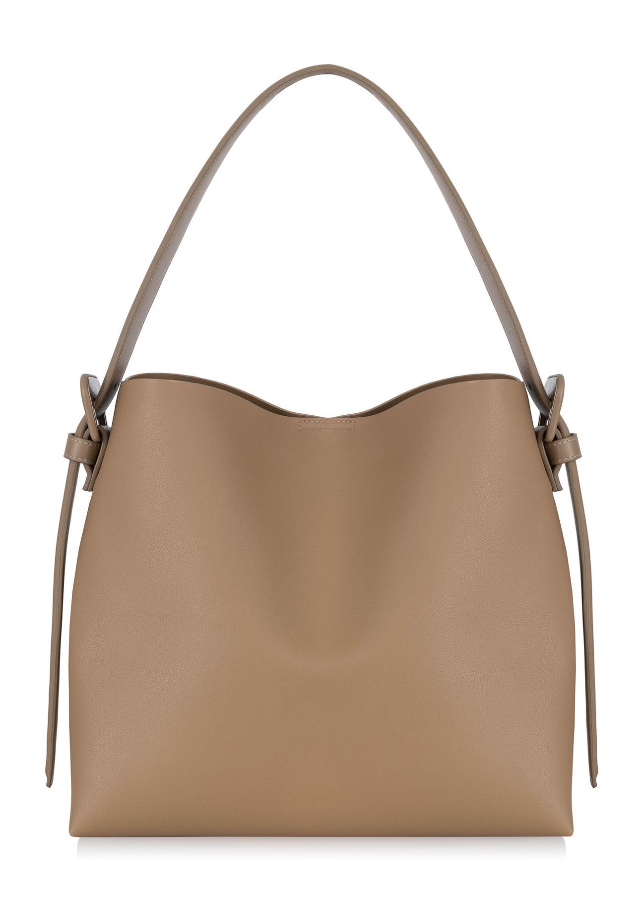 Beige imitation leather shopper bag TOREC-0903-81(W24)-04