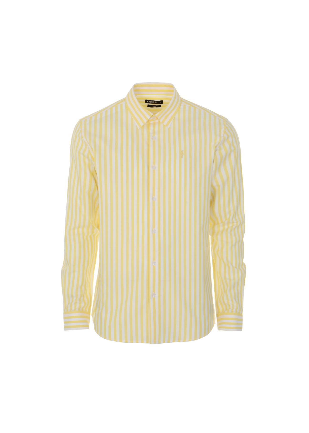 Men's yellow striped shirt KOSMT-0284-21(W23)-03