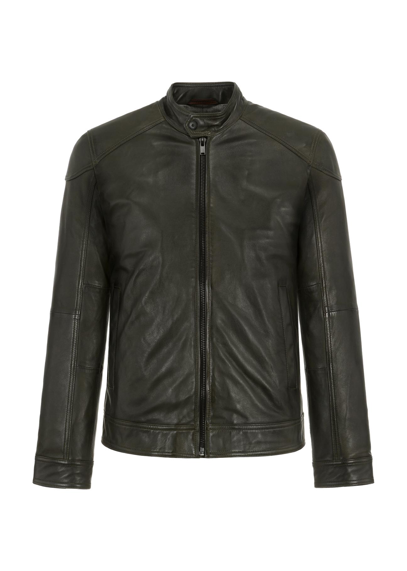 Dark green leather jacket for men KURMS-0301-1285(W23)-03