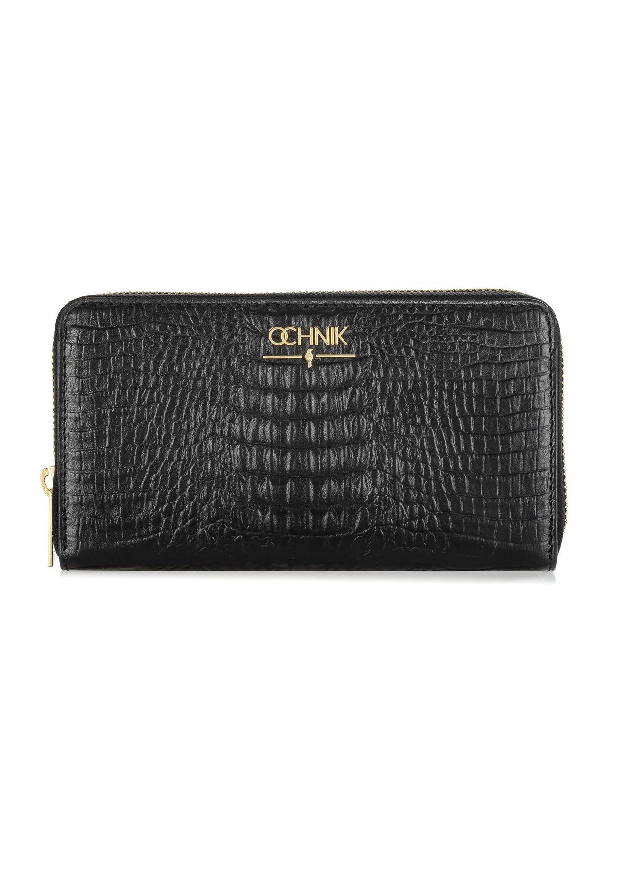 Large black leather women's wallet croco PORES-0905-97(W24)-01