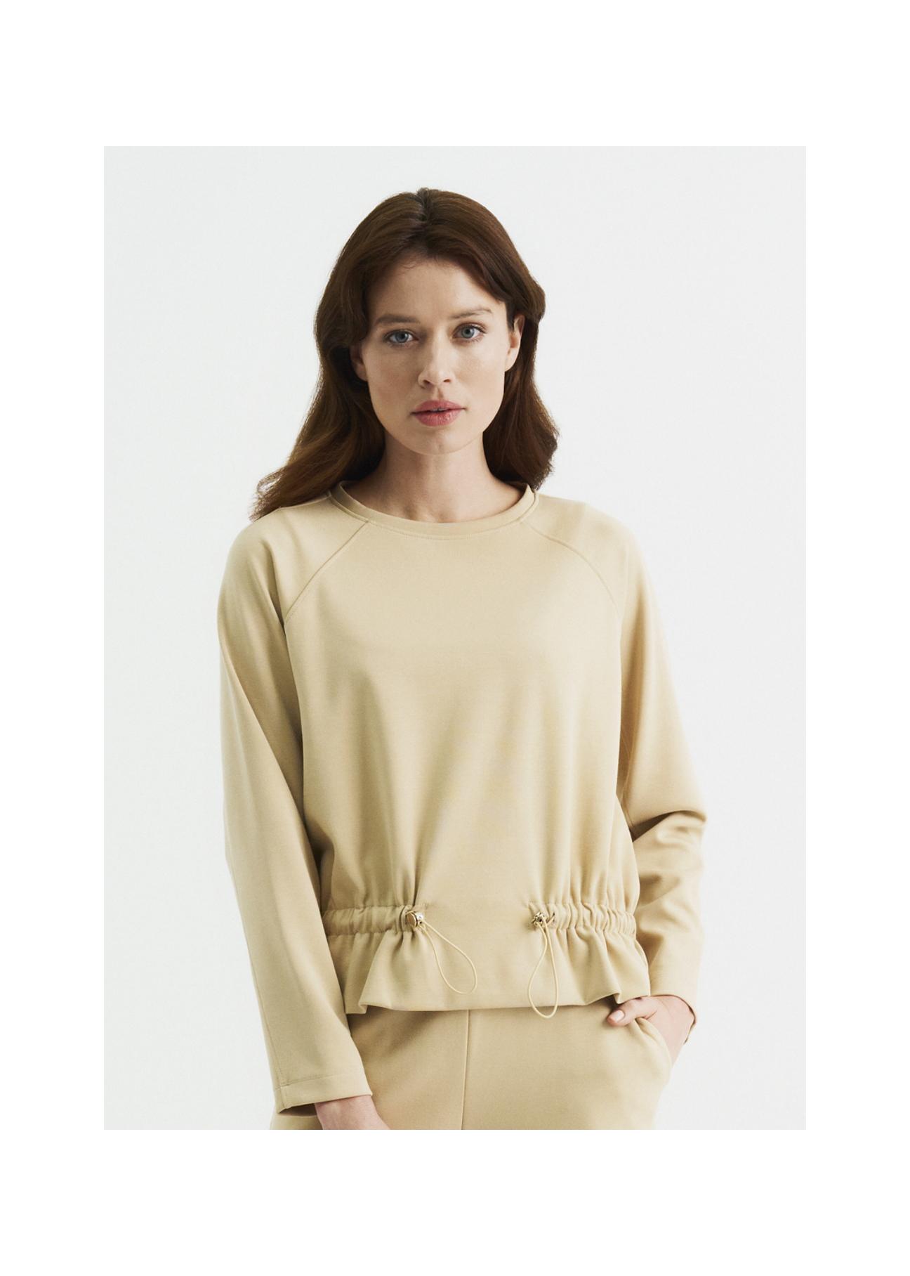 Beige women's ribbed sweatshirt BLZDT-0071-81(W22)-01