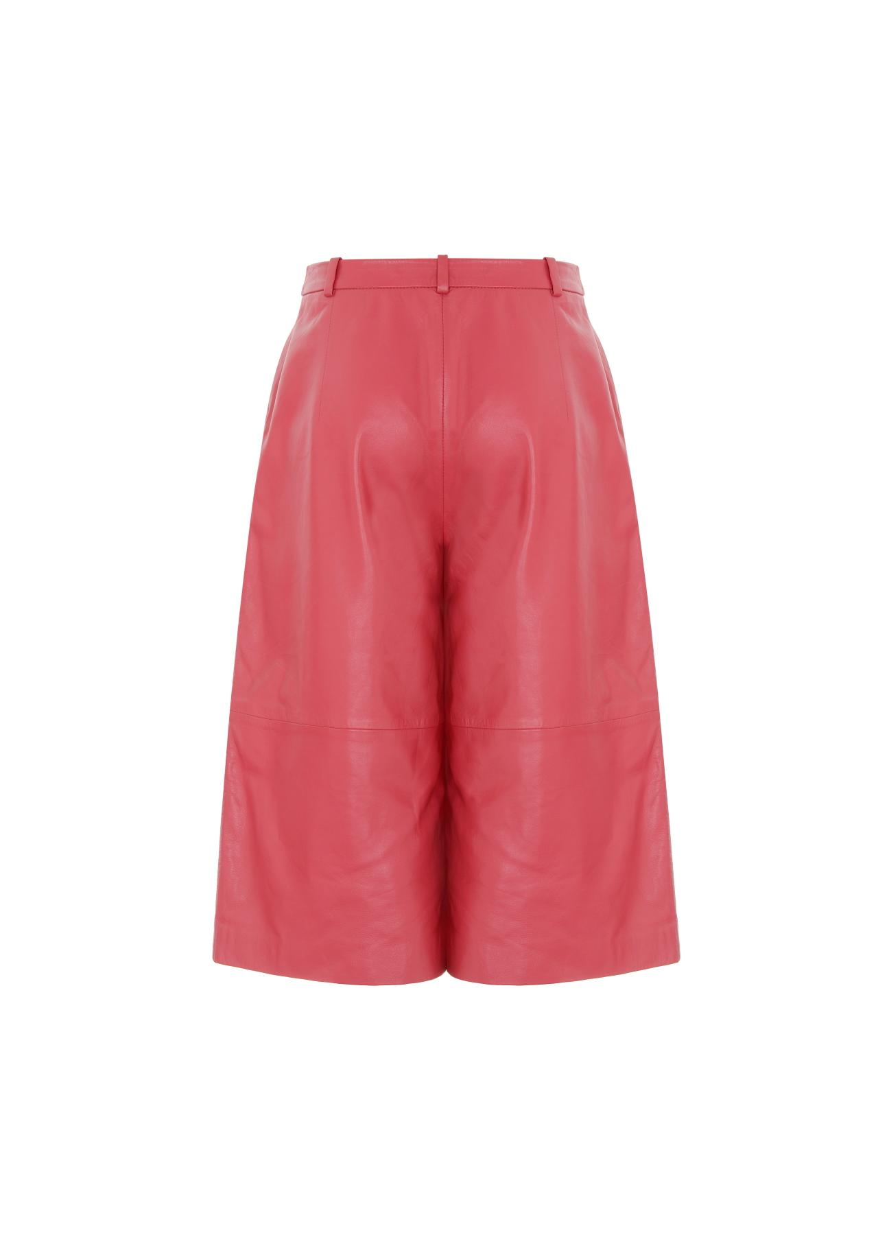 Pink leather short pants for women SPODS-0027-1157(Z21)-04