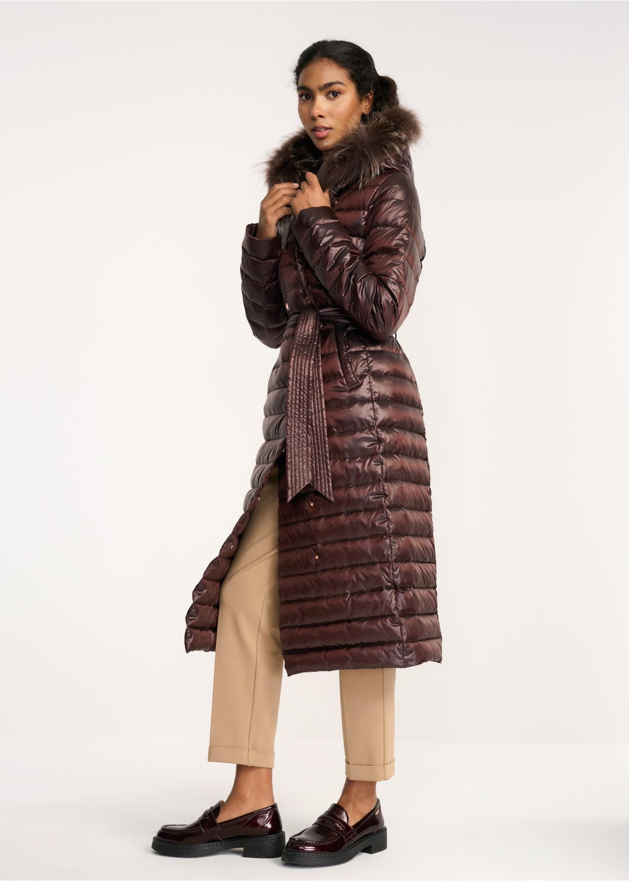 Women's maroon quilted down jacket KURDT-0006-49(Z22)-03