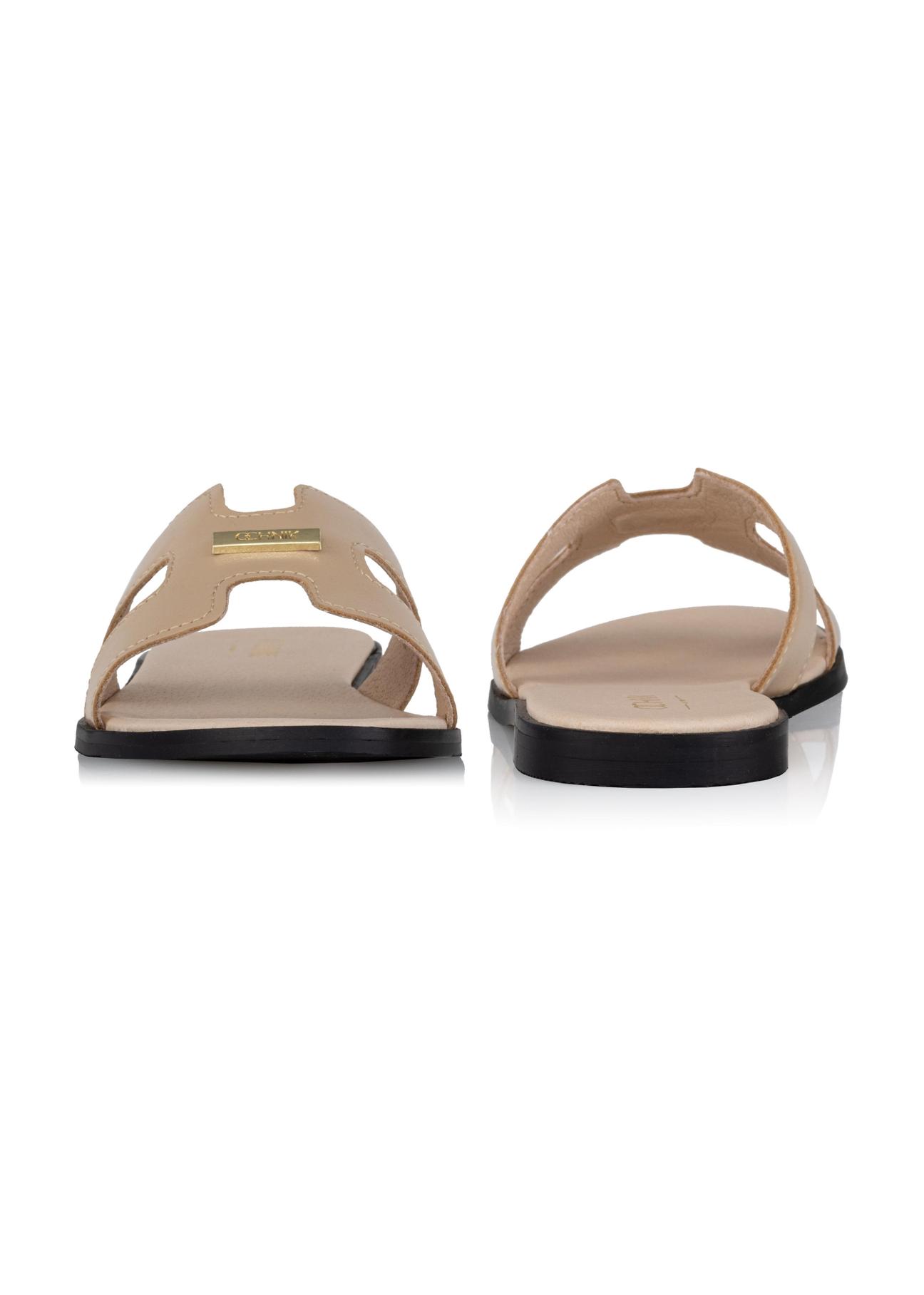 Women's beige leather flip-flops BUTYD-0725A-81(W24)-03