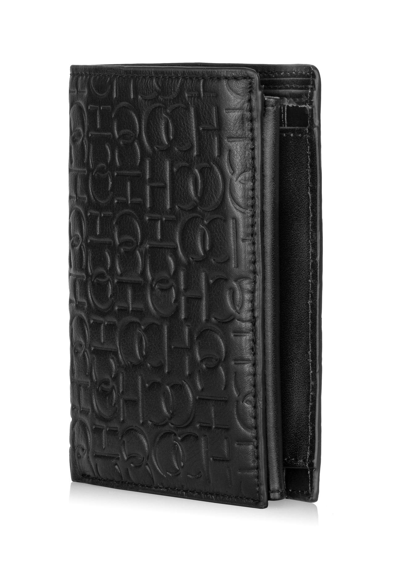 Men's black leather wallet with monogram PORMS-0600-98(Z23)-07