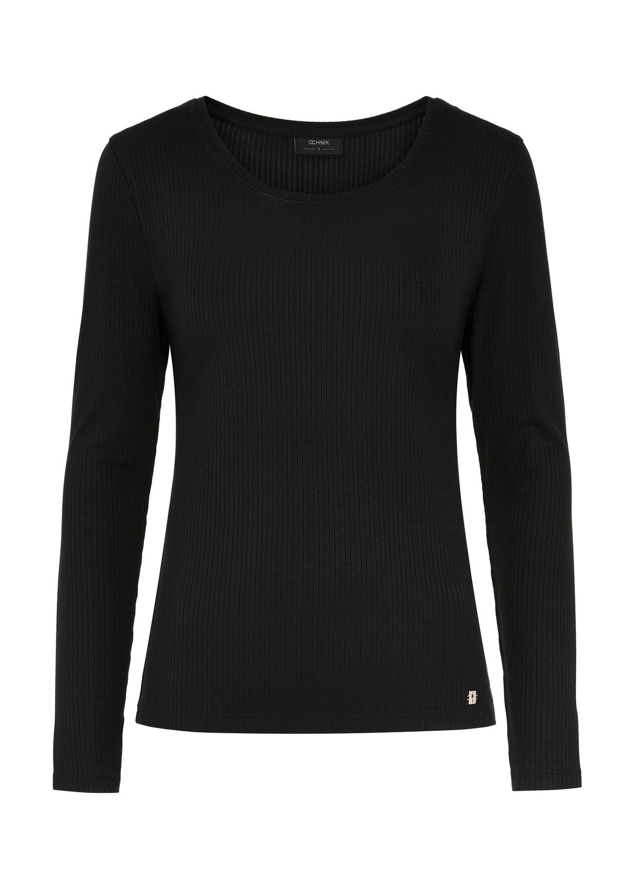 Black ribbed longsleeve blouse for women LSLDT-0044-99(Z24)