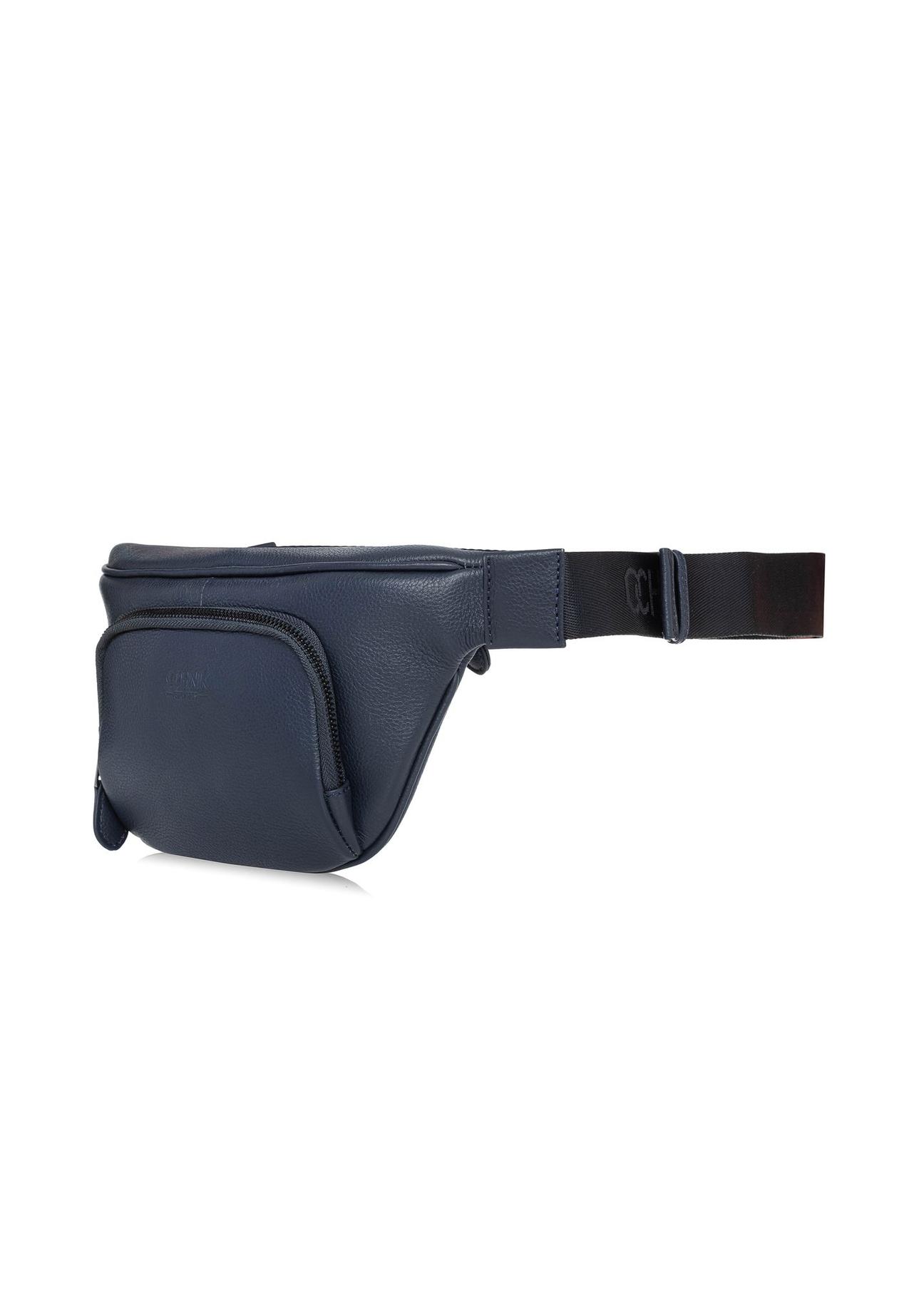 Navy blue leather waist bag with logo TORMS-0280D-69(W25)-03