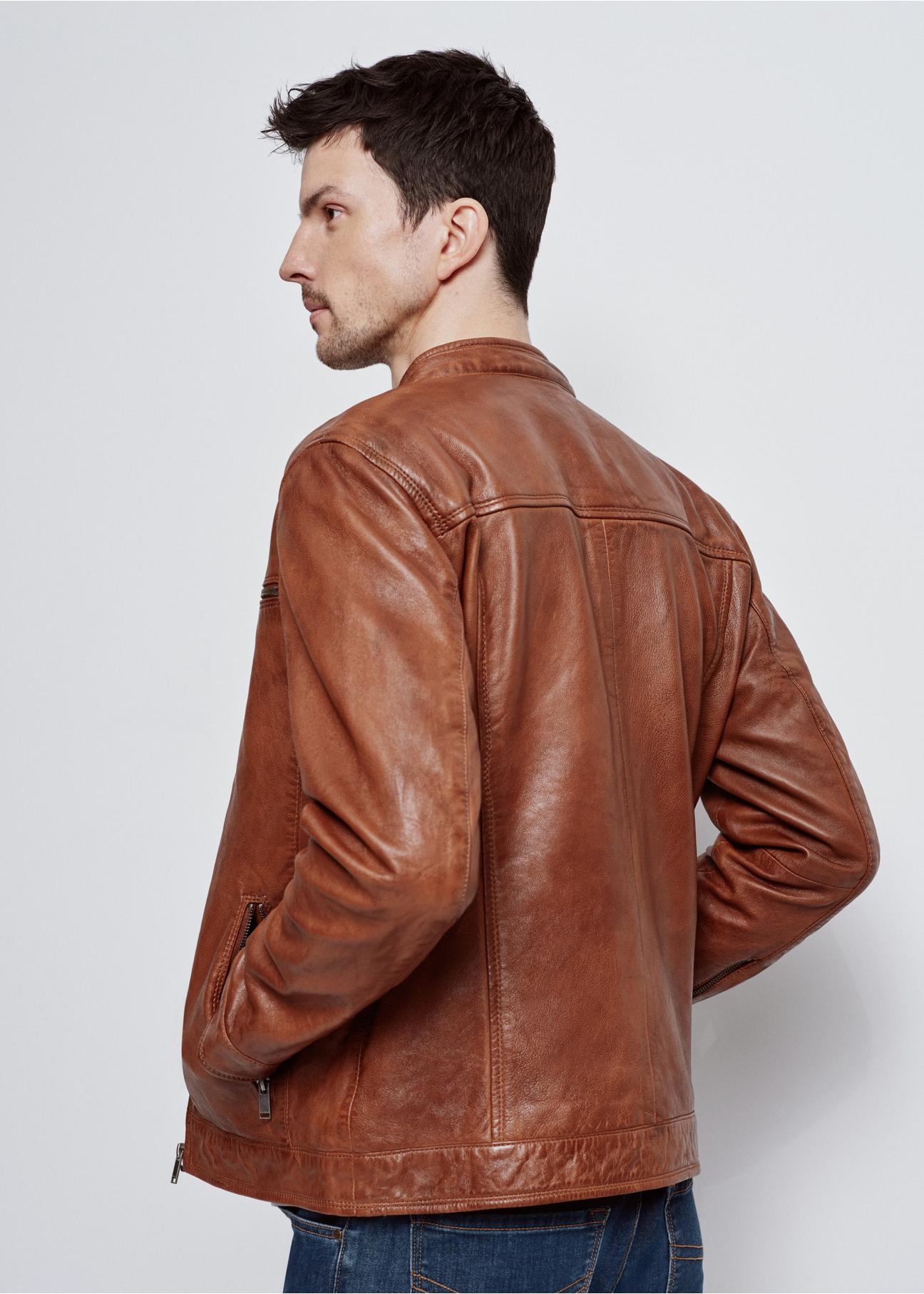 Brown leather jacket for men KURMS-0326-1363(W24)-02