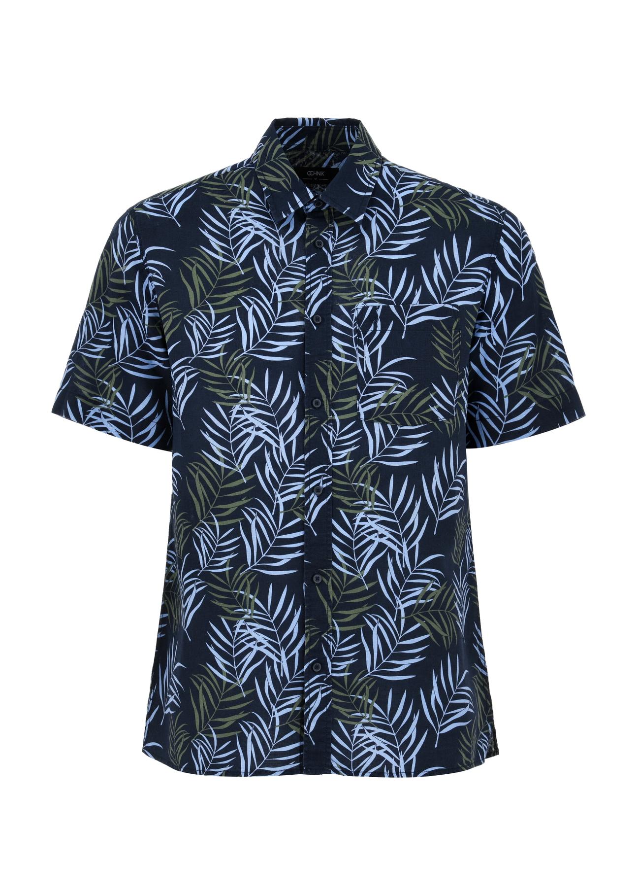 Navy blue men's short sleeve shirt KOSMT-0327-69(W24)-05