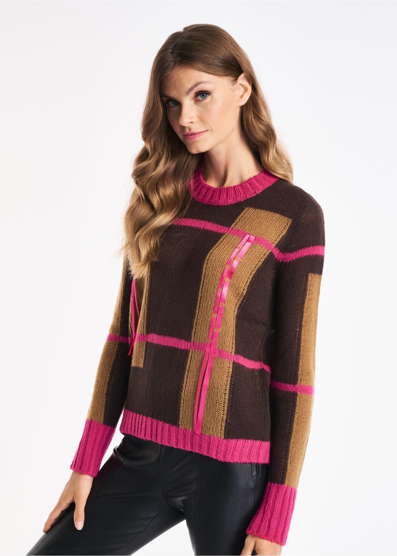 Women's sweater with decorative ribbons SWEDT-0141-89(Z22)-01