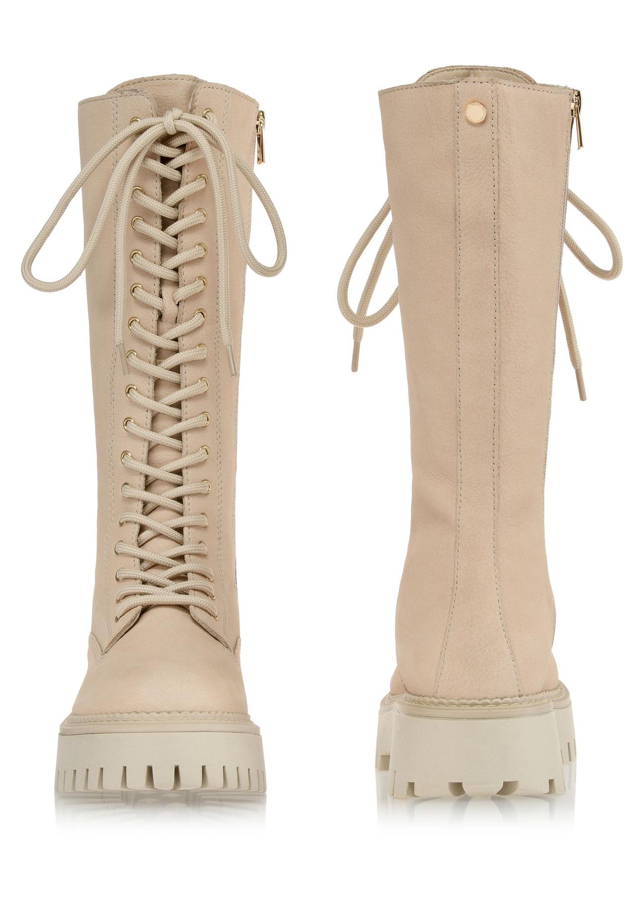 Beige lace-up women's boots BUTYD-1090-80(Z24)-04