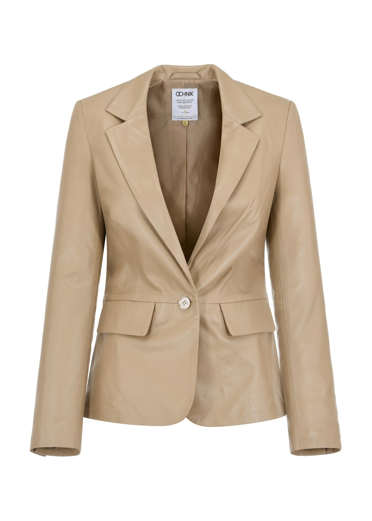 Beige leather jacket for women KURDS-0445-1187(W24)-03