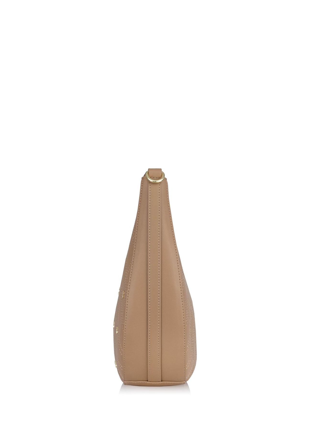 Beige imitation leather hobo handbag TOREC-0877-81(W24)-03