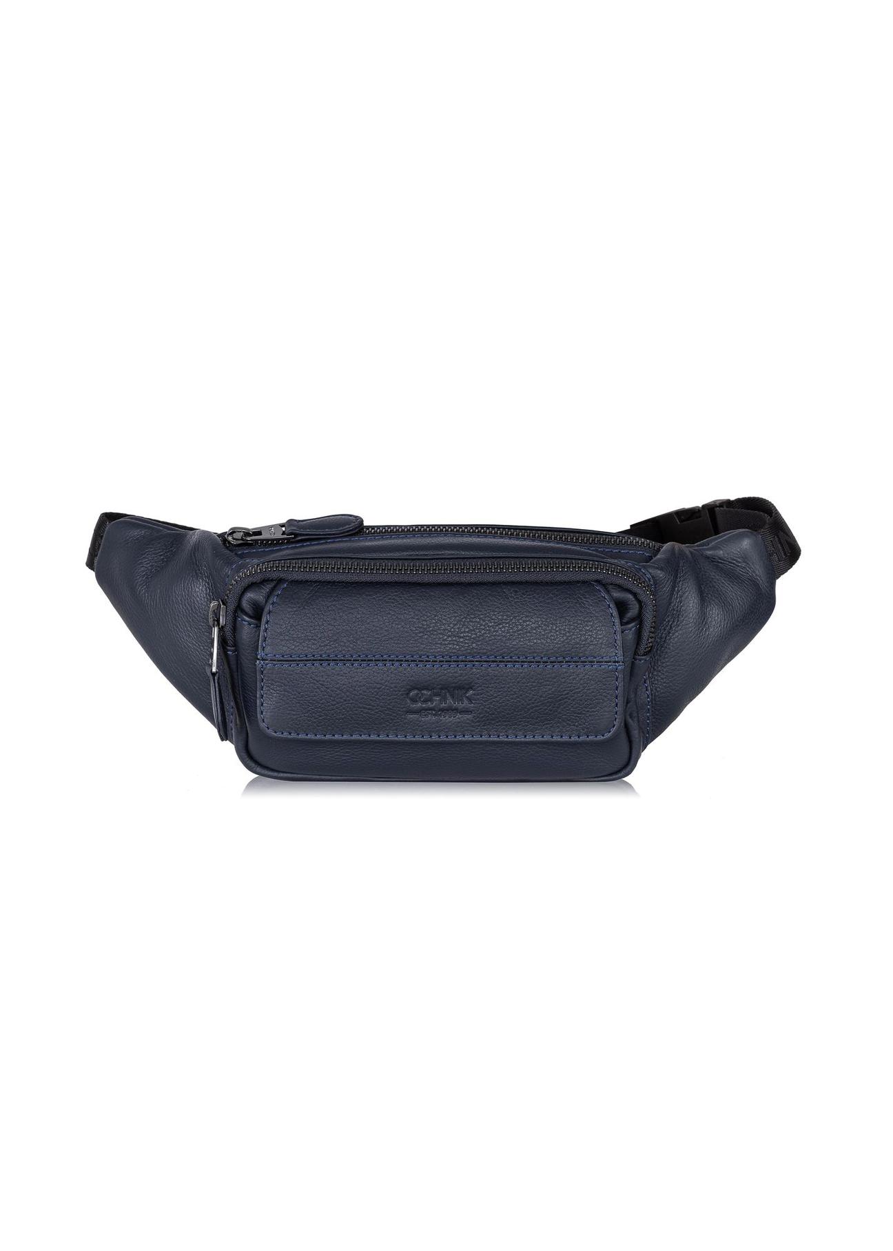 Men's navy blue leather zippered kidney TORMS-0280A-69(W24)-01