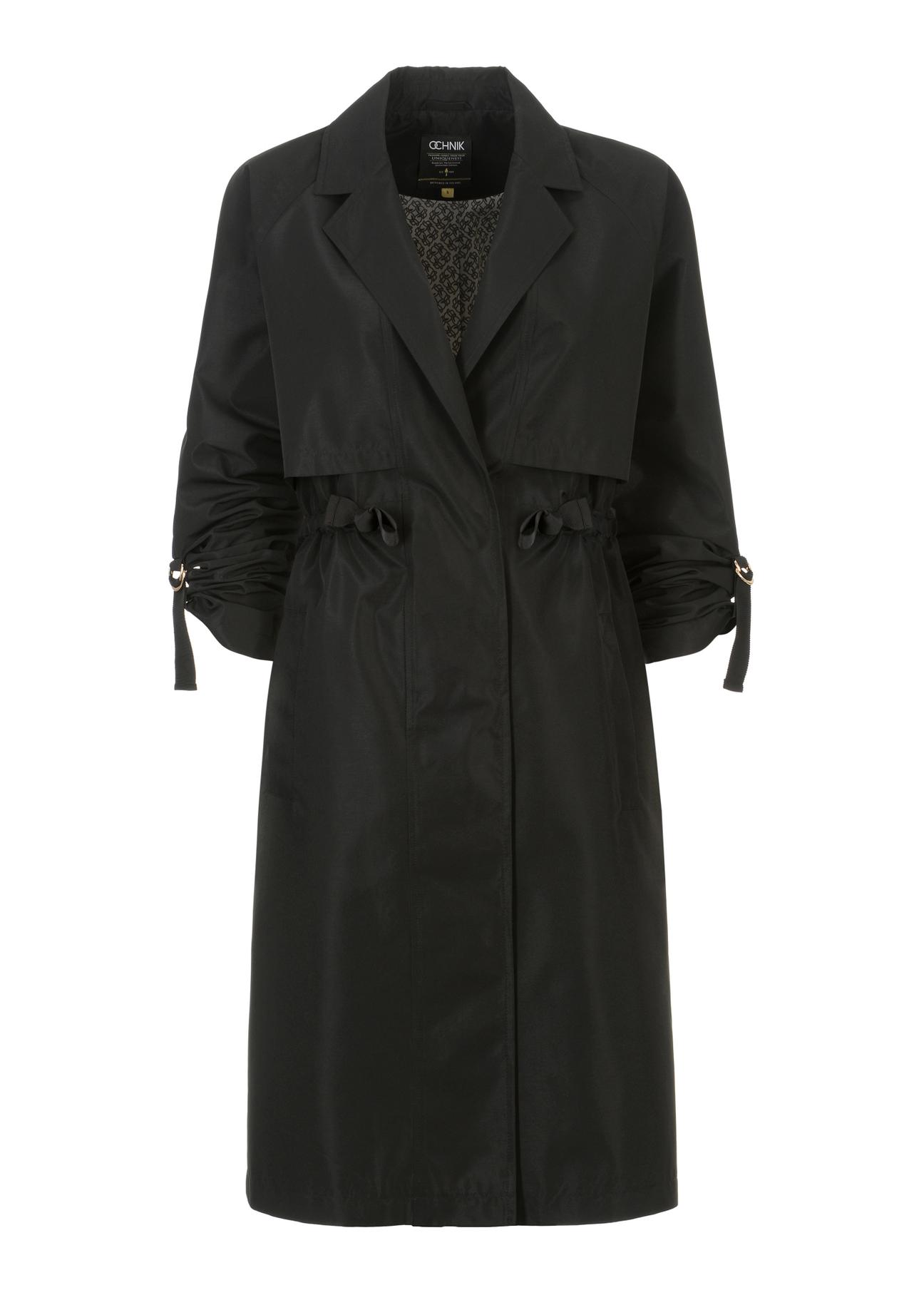 Black women's coat with straps KURDT-0439-99(W24)-05