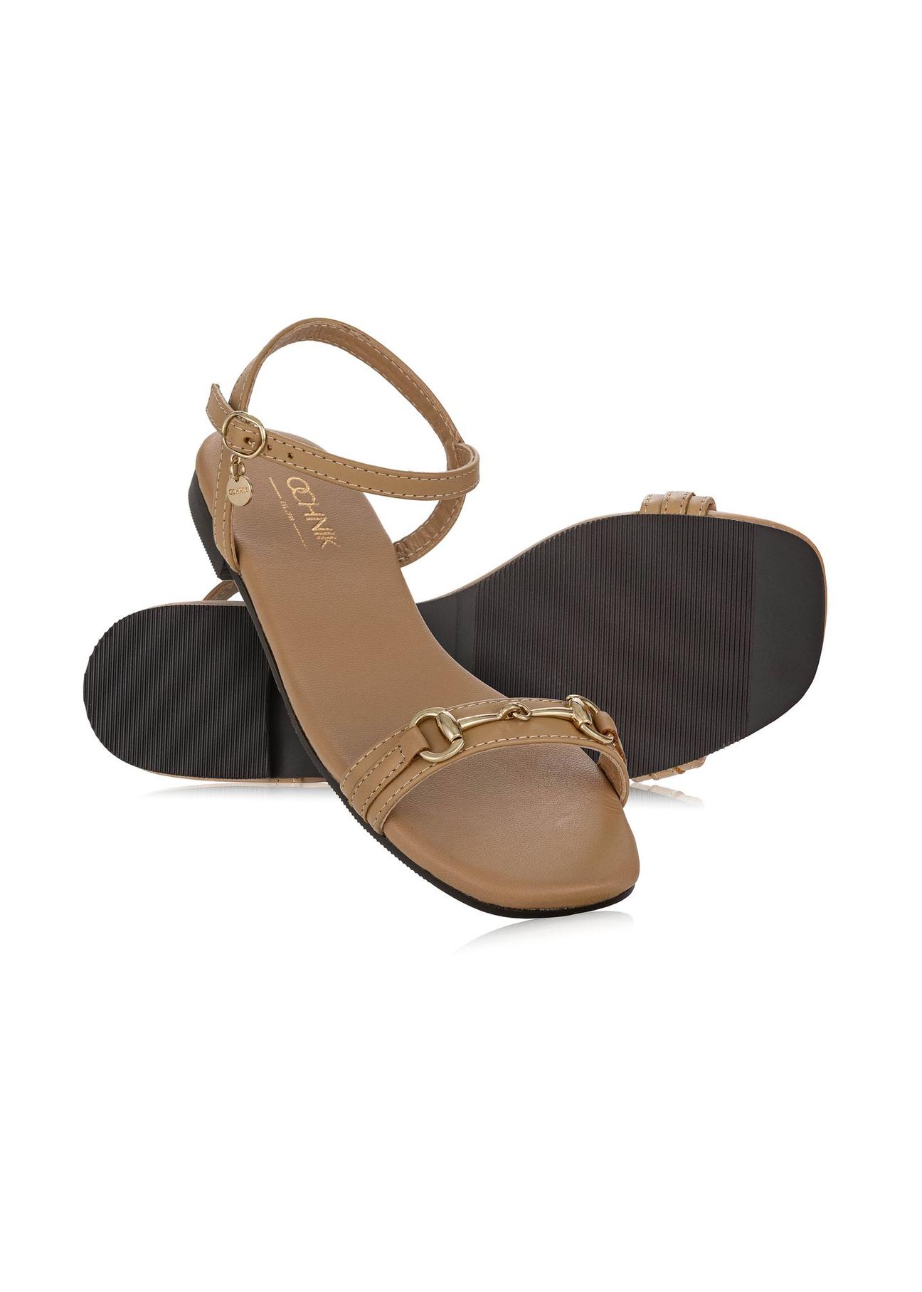 Beige leather sandals with buckle BUTYD-1056-81(W24)-03