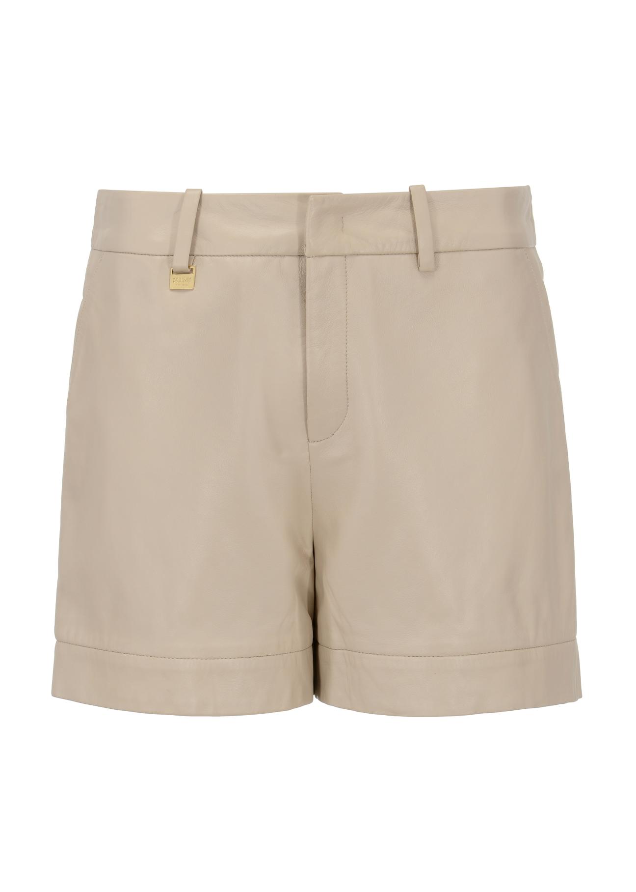 Women's beige leather shorts SPODS-0007-1321(W23)-04