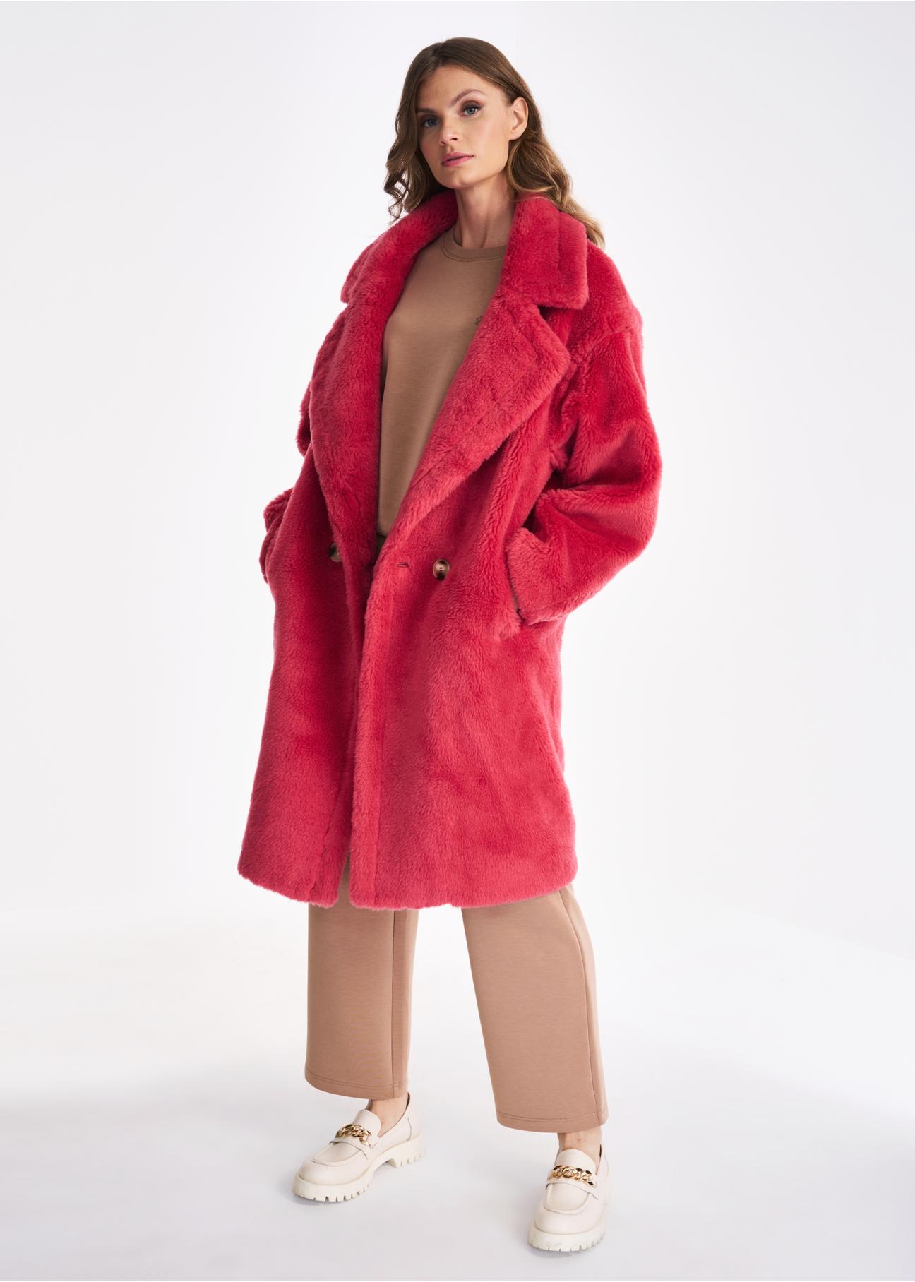 Ladies' raspberry wool coat FUTDW-0010-41(Z22)-02