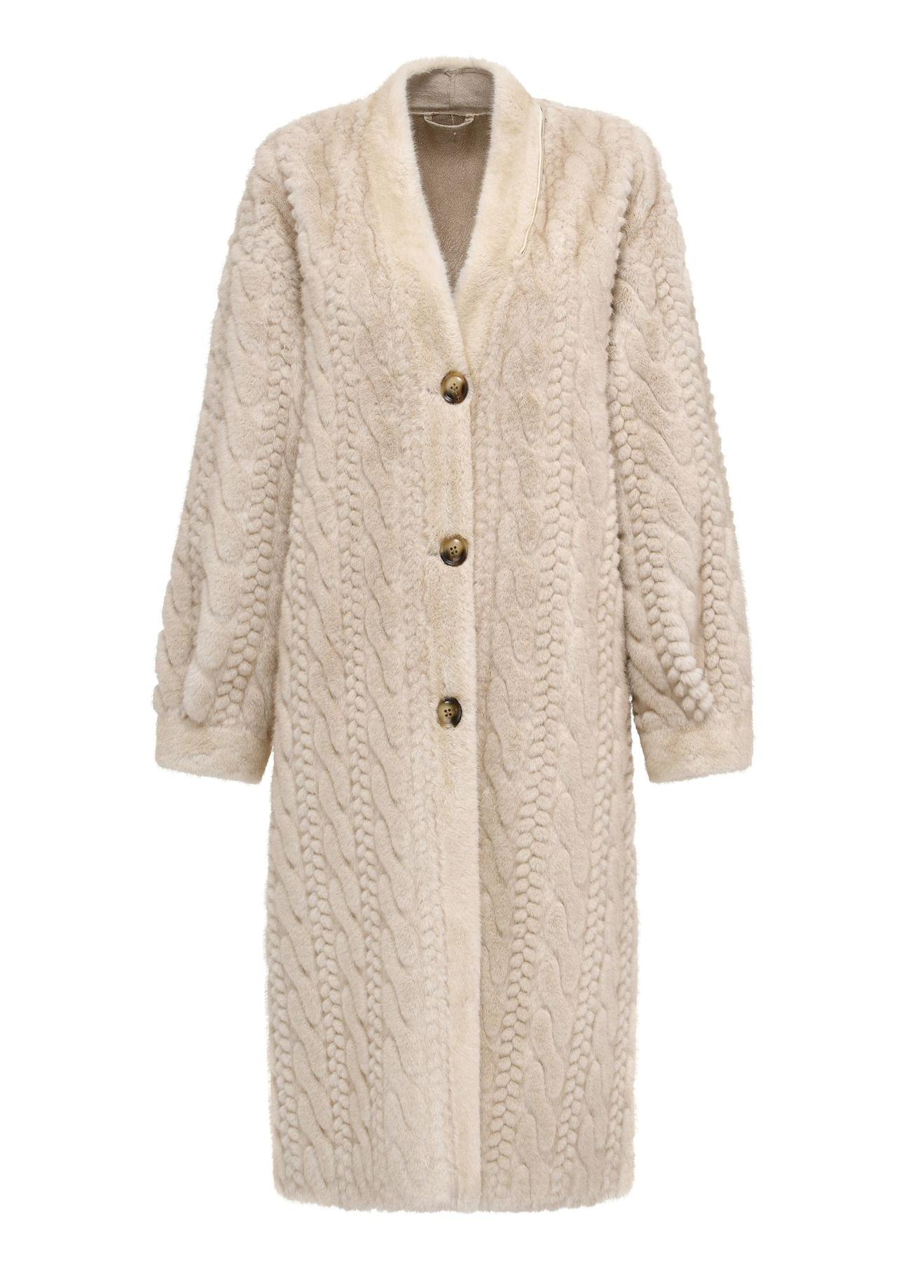 Long women's fur coat in beige color FUTDP-0044-81(Z24) pic. 6