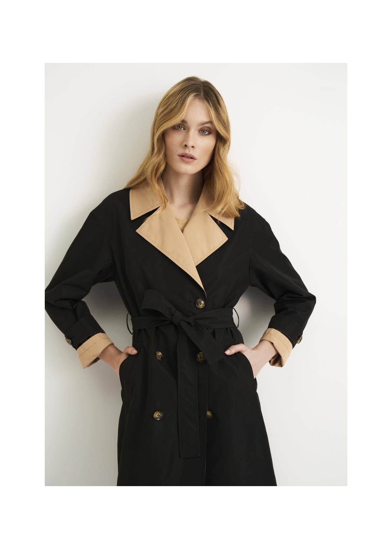 Women's double-breasted coat with belt KURDT-0368-98(W23)-02