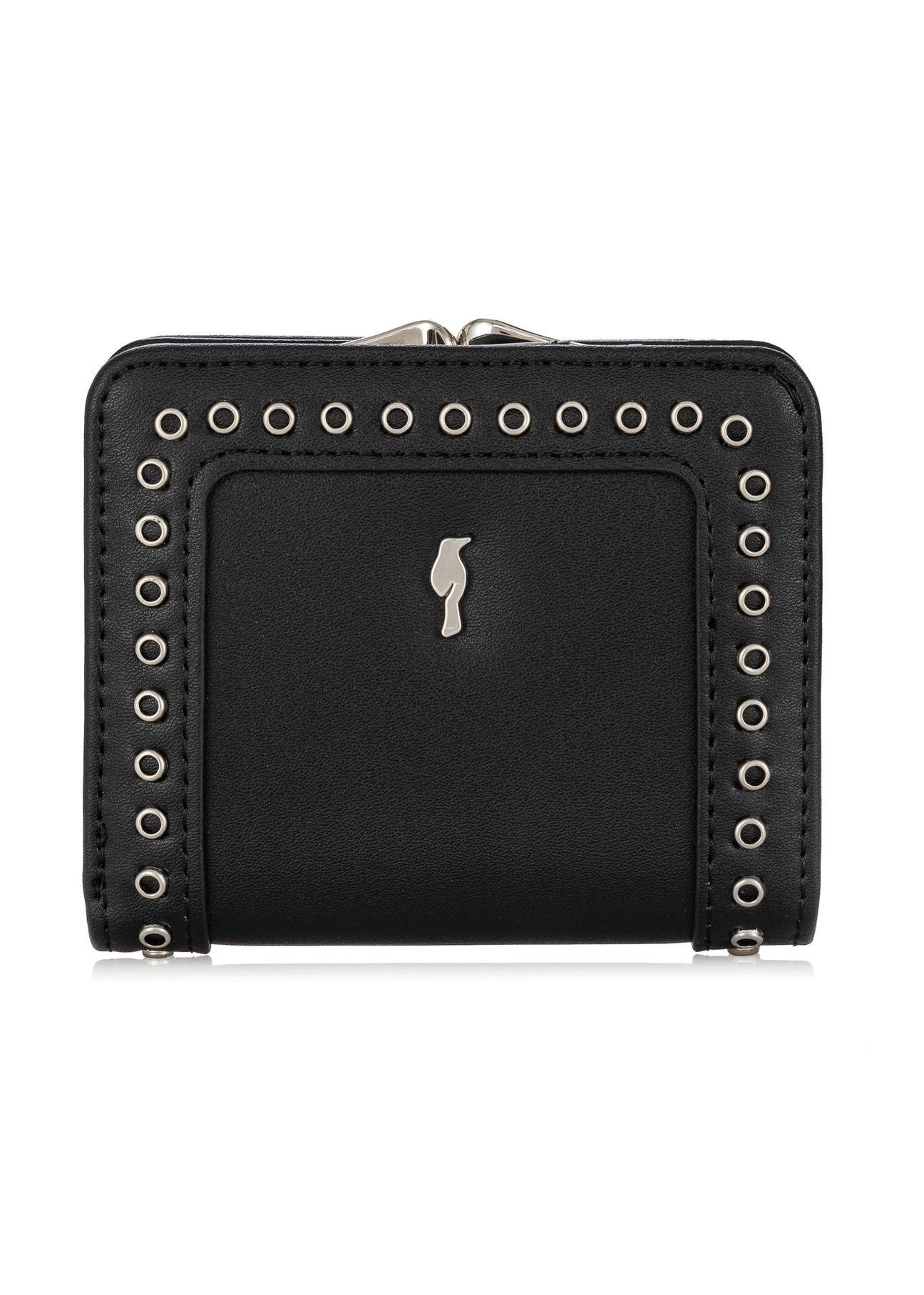 Black small women's wallet with rivets POREC-0384-99(W24)-01