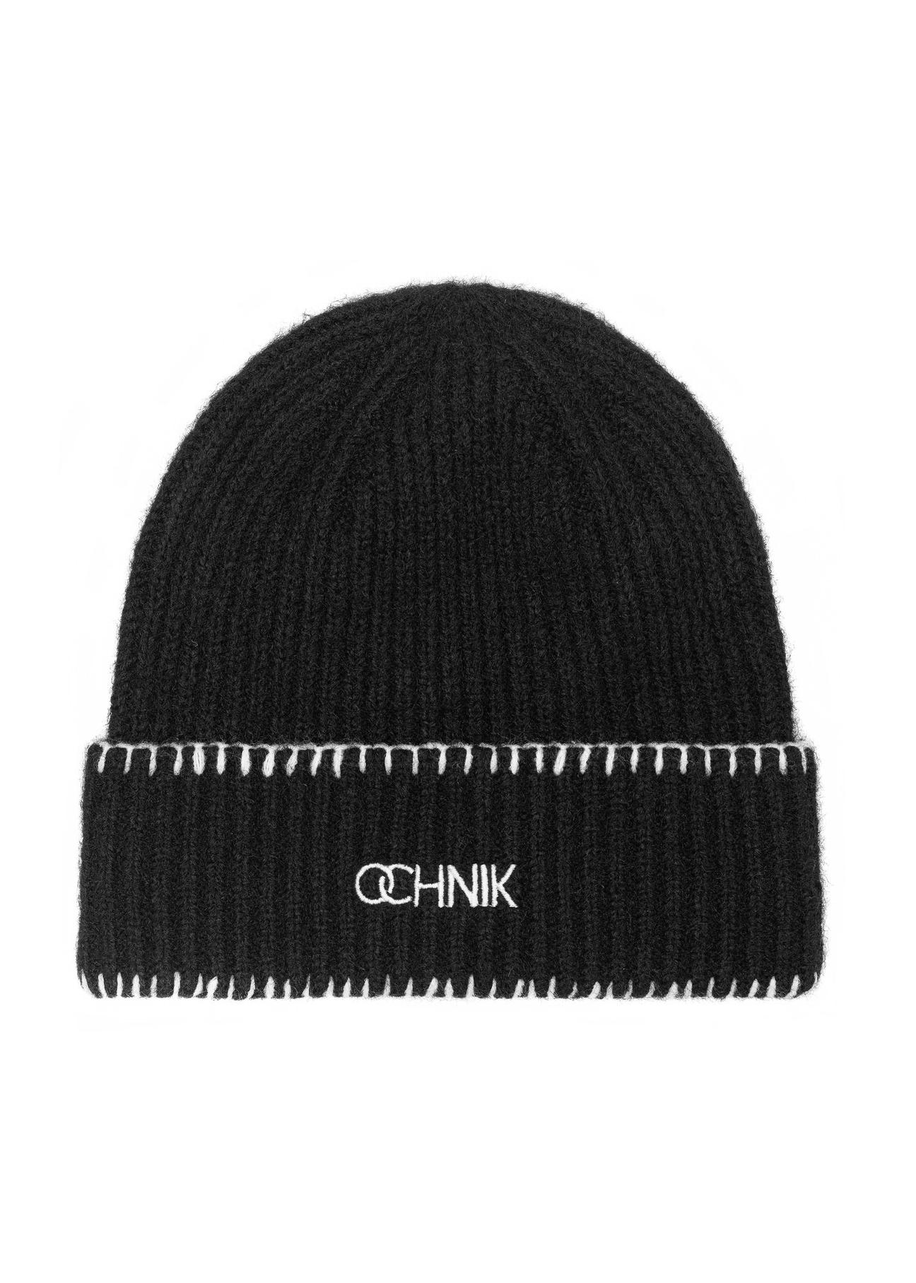 Black women's winter hat with logo CZADT-0183-99(Z24)-04